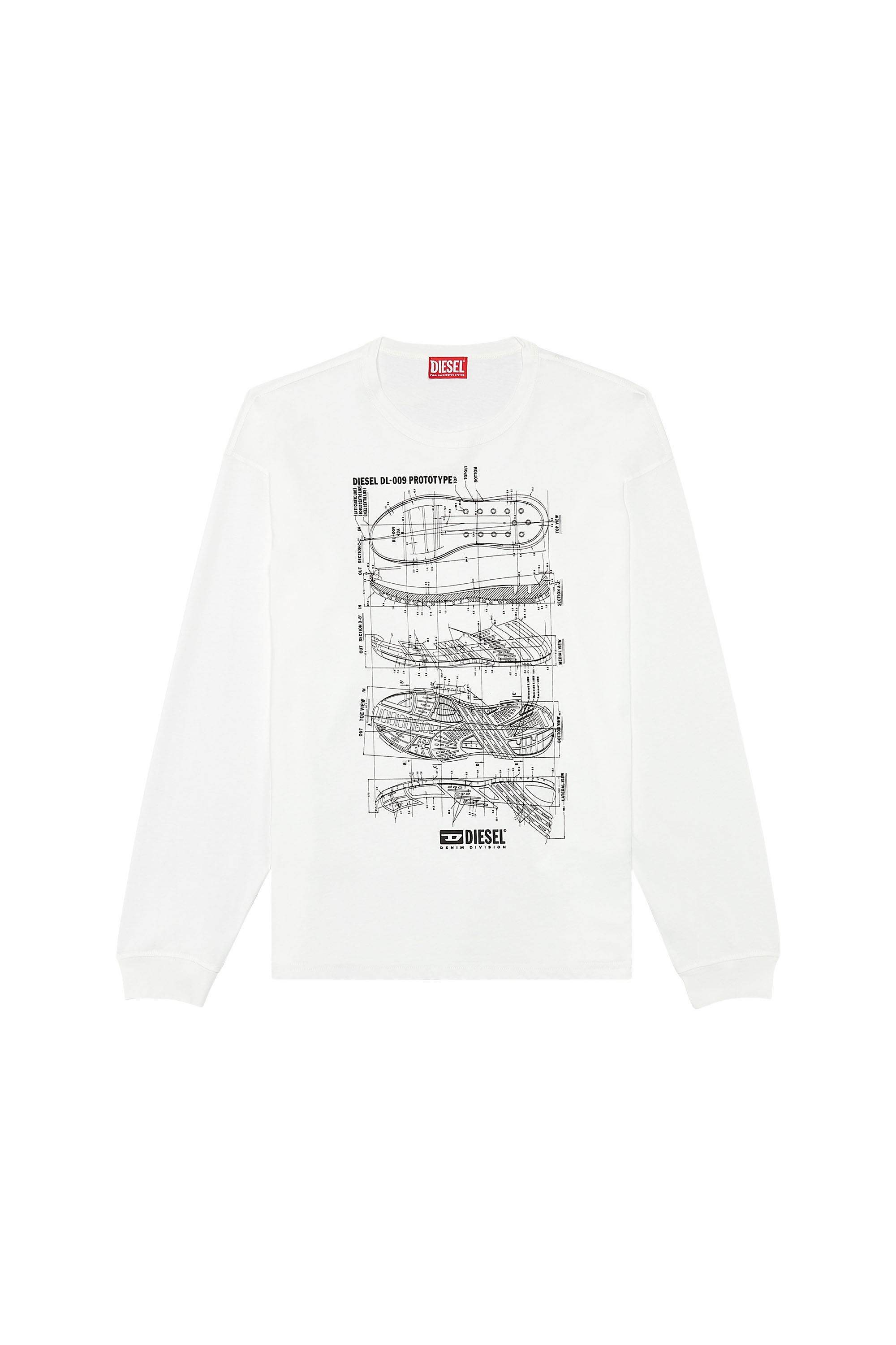 Men's Long-sleeve oversized T-shirt with print | White | Diesel
