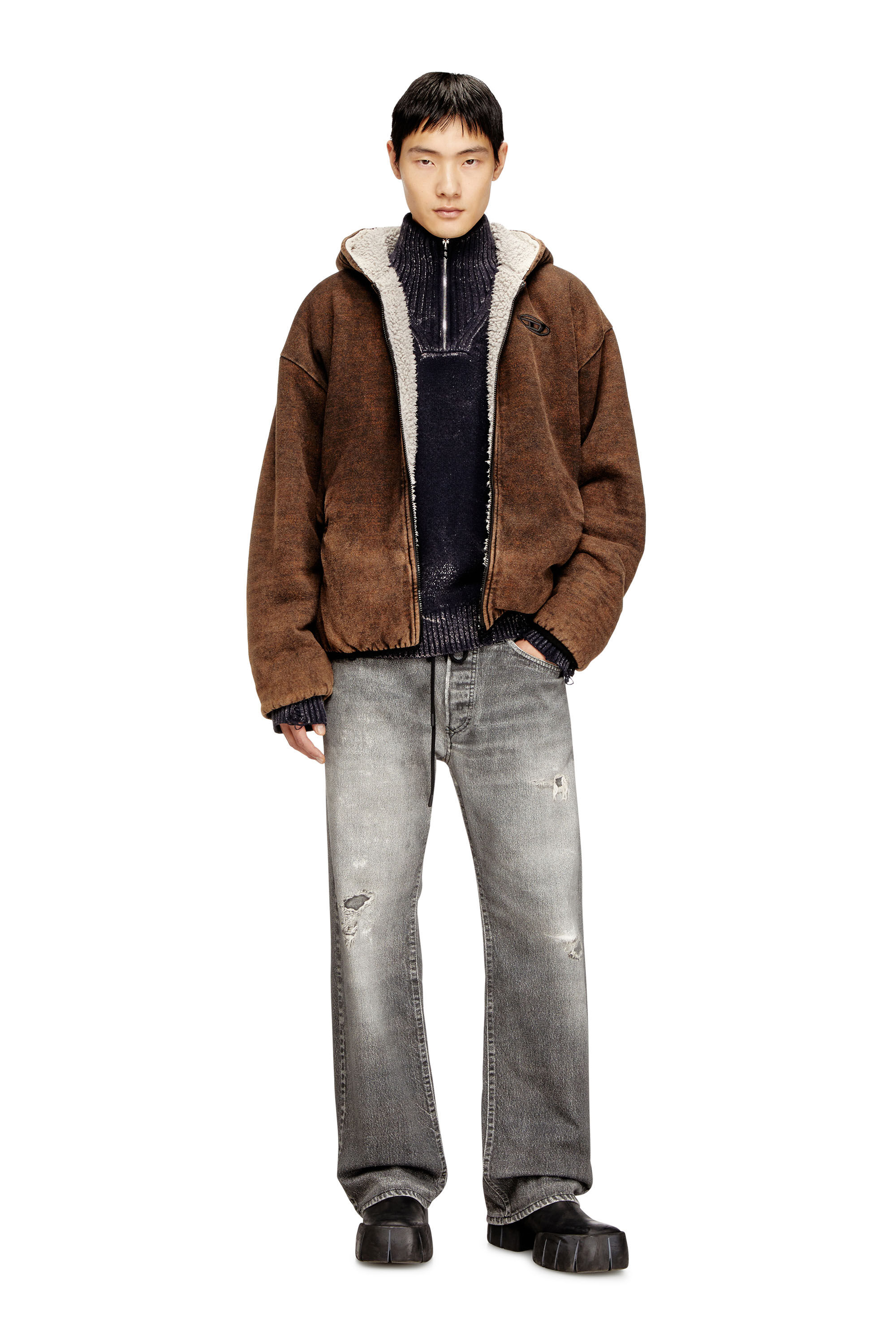 Men's Reversible hooded zip-up jacket | Brown | Diesel GB
