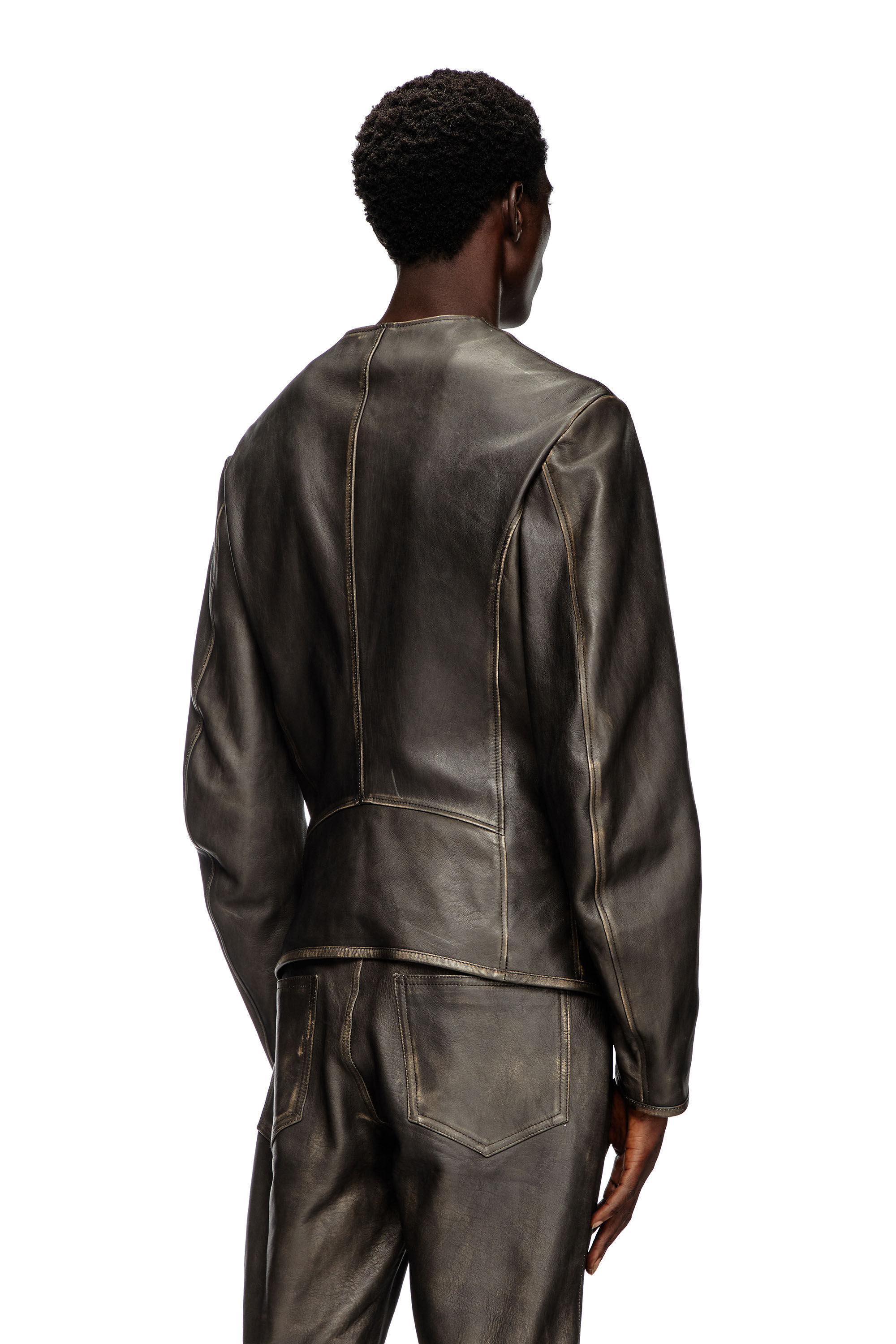 Men's Biker jacket in distressed leather | Black | Diesel