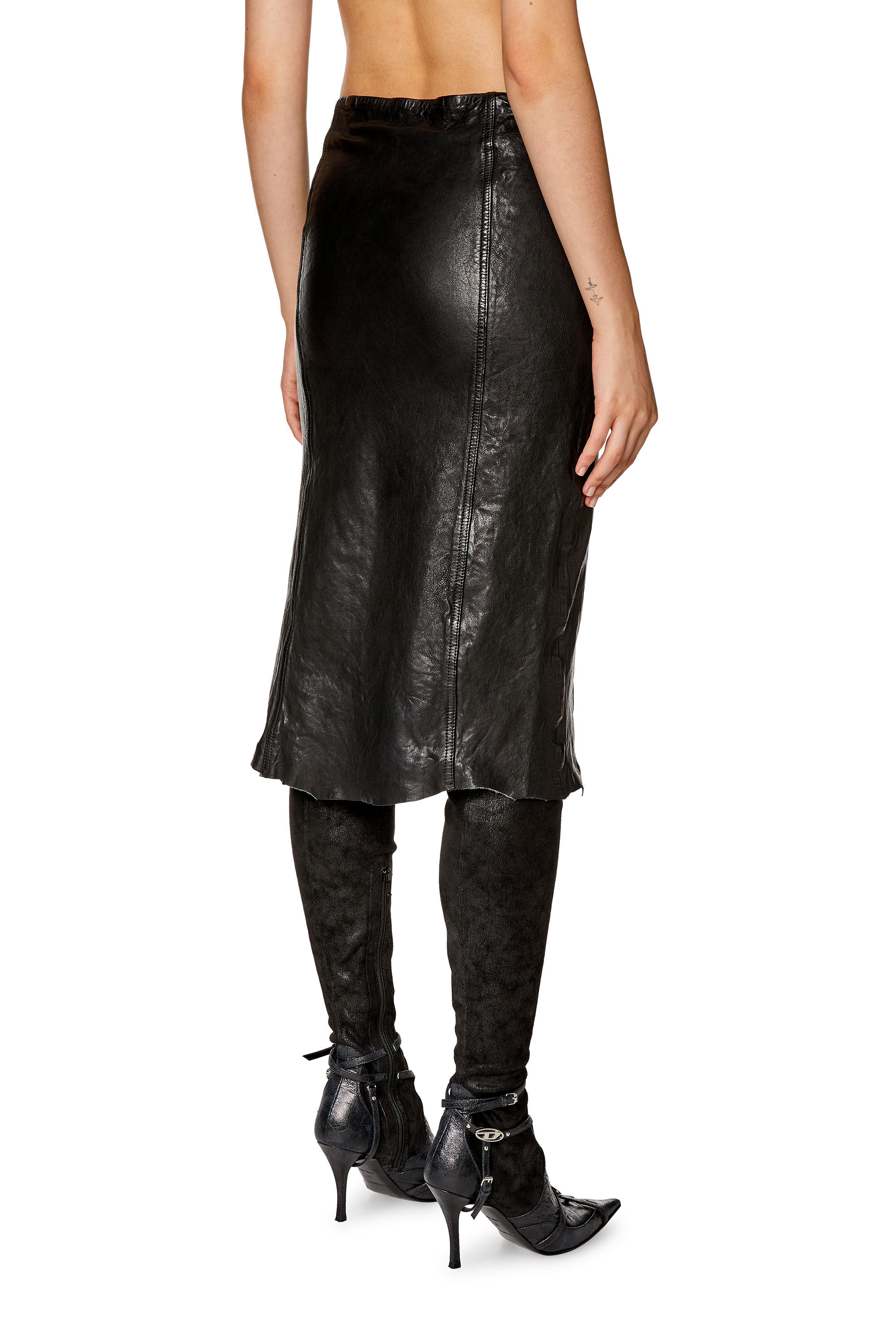 Women's Midi skirt in shiny wrinkled leather | L-RUPA Diesel