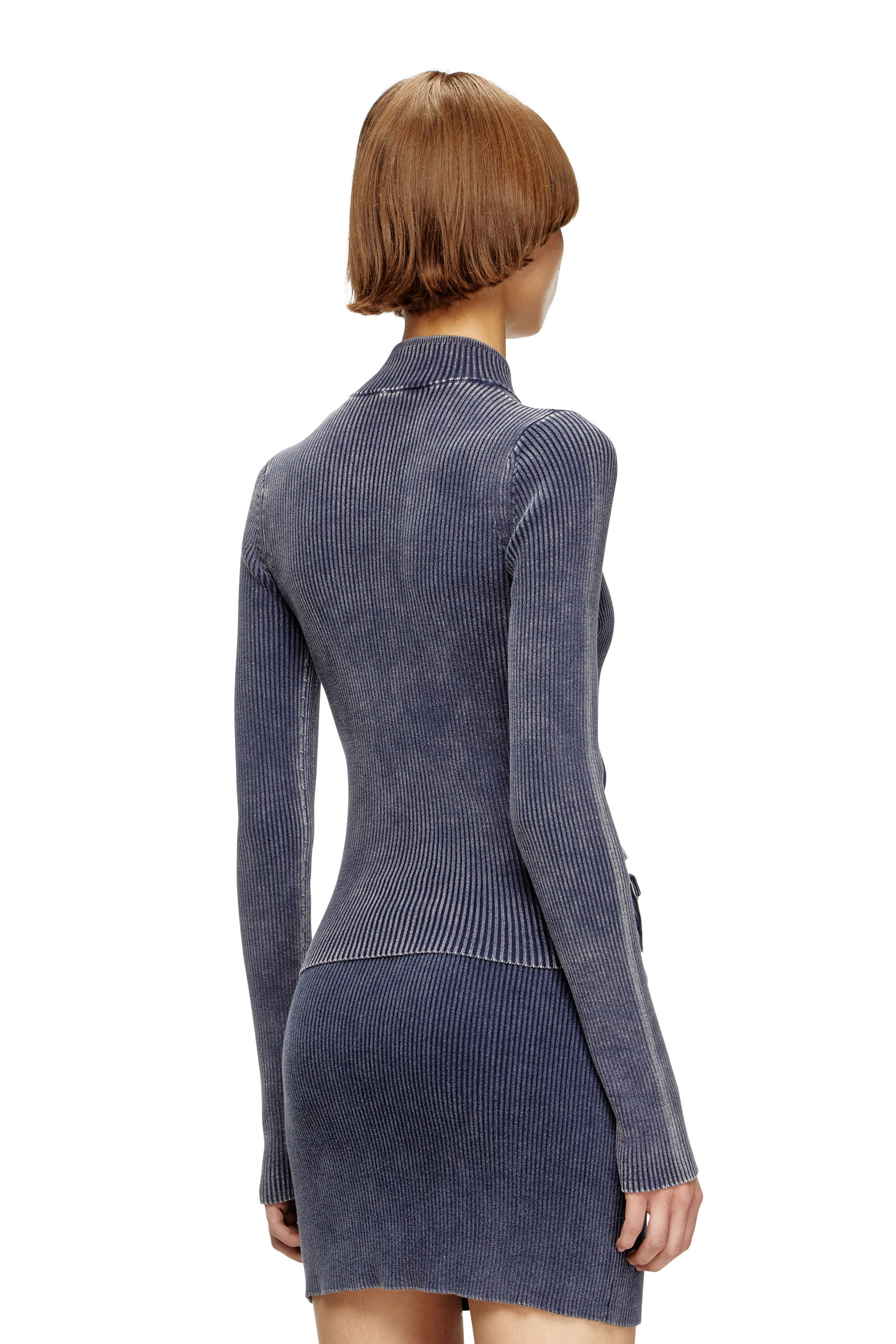 Diesel - M-MELISSA, Woman's Zip-up cardigan with denim cargo pockets in Blue - 3