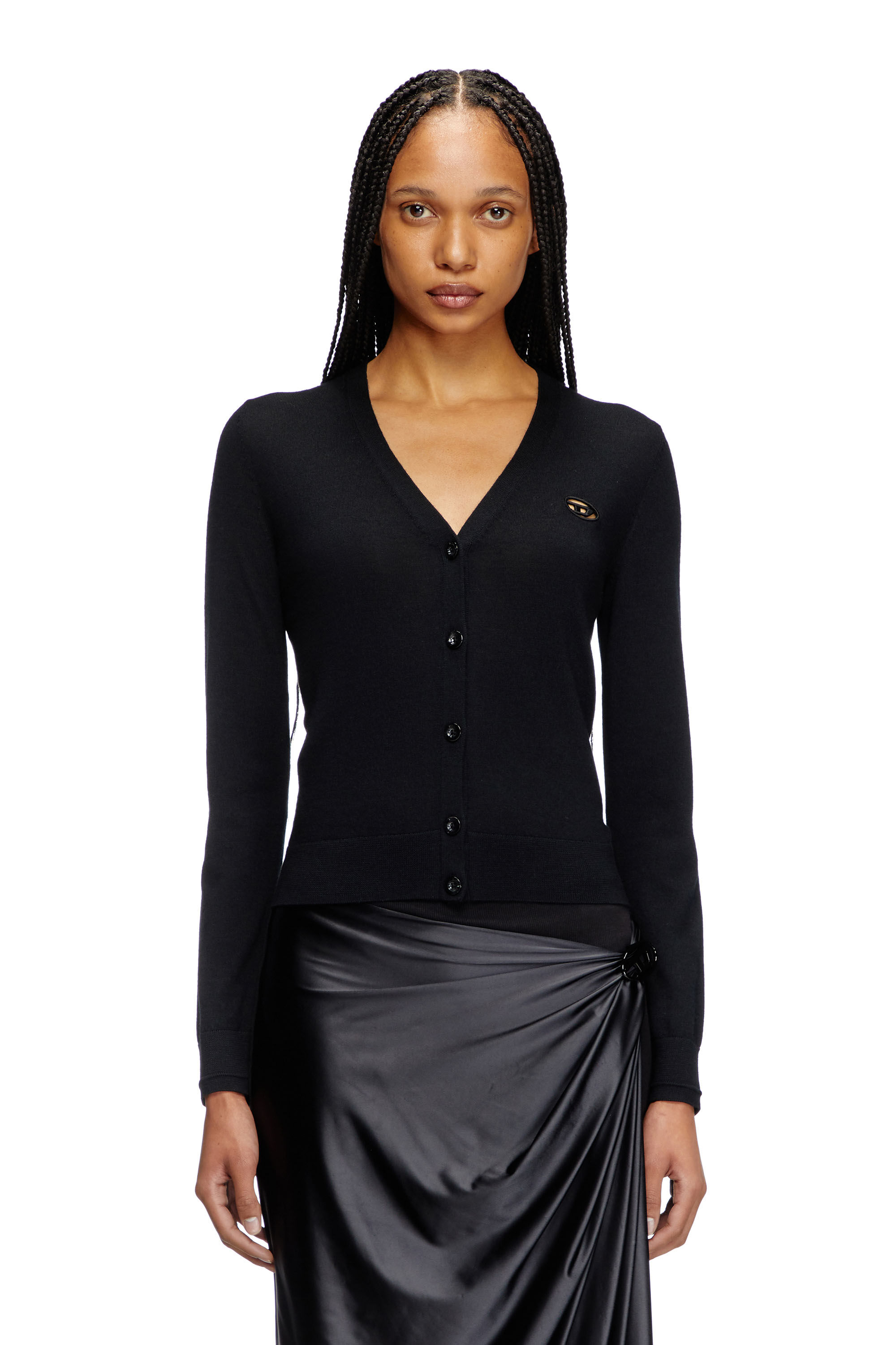 Women's Wool cardigan with cut-out logo | Black | Diesel