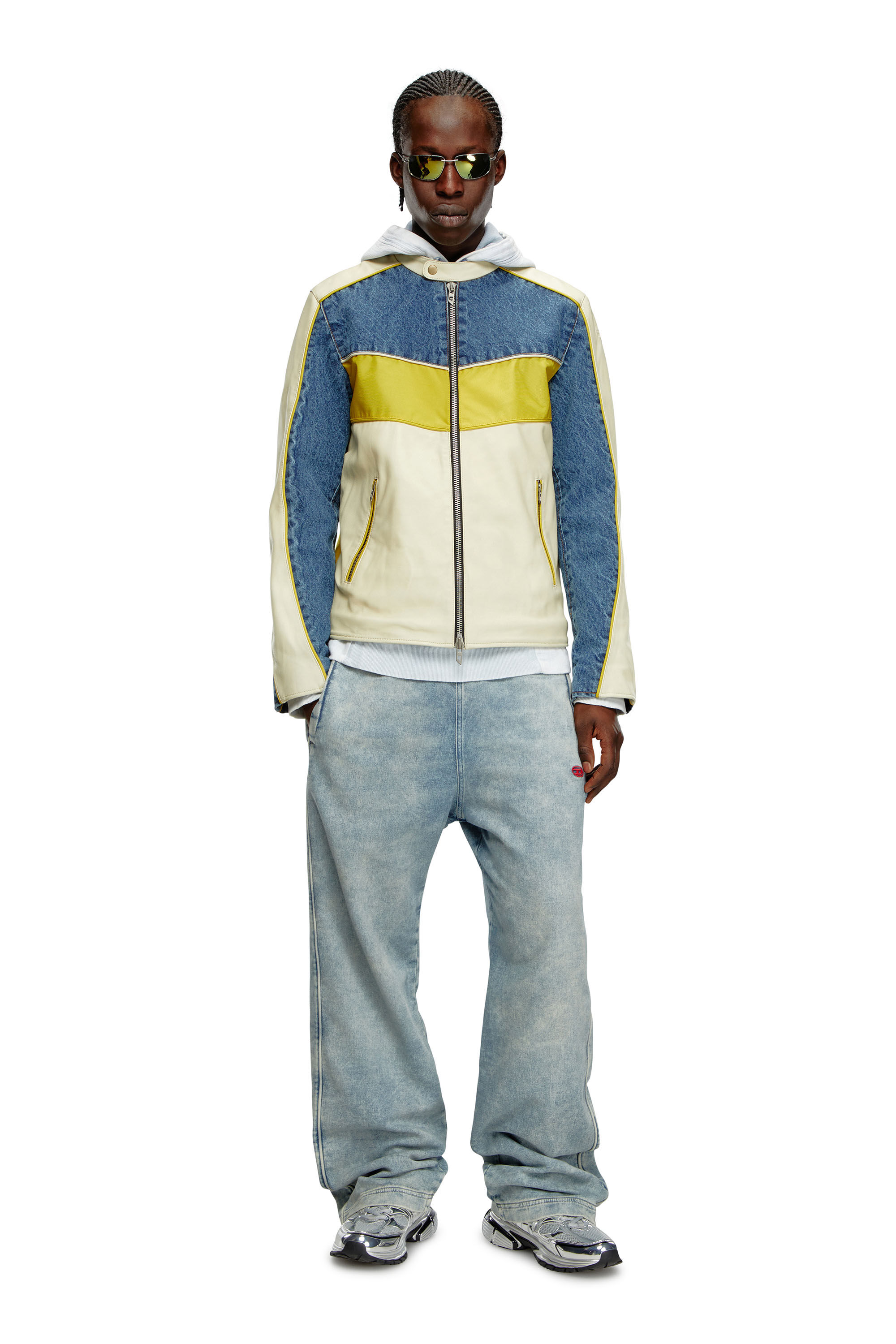 Men's Denim and shell-panelled leather jacket | Multicolor | Diesel