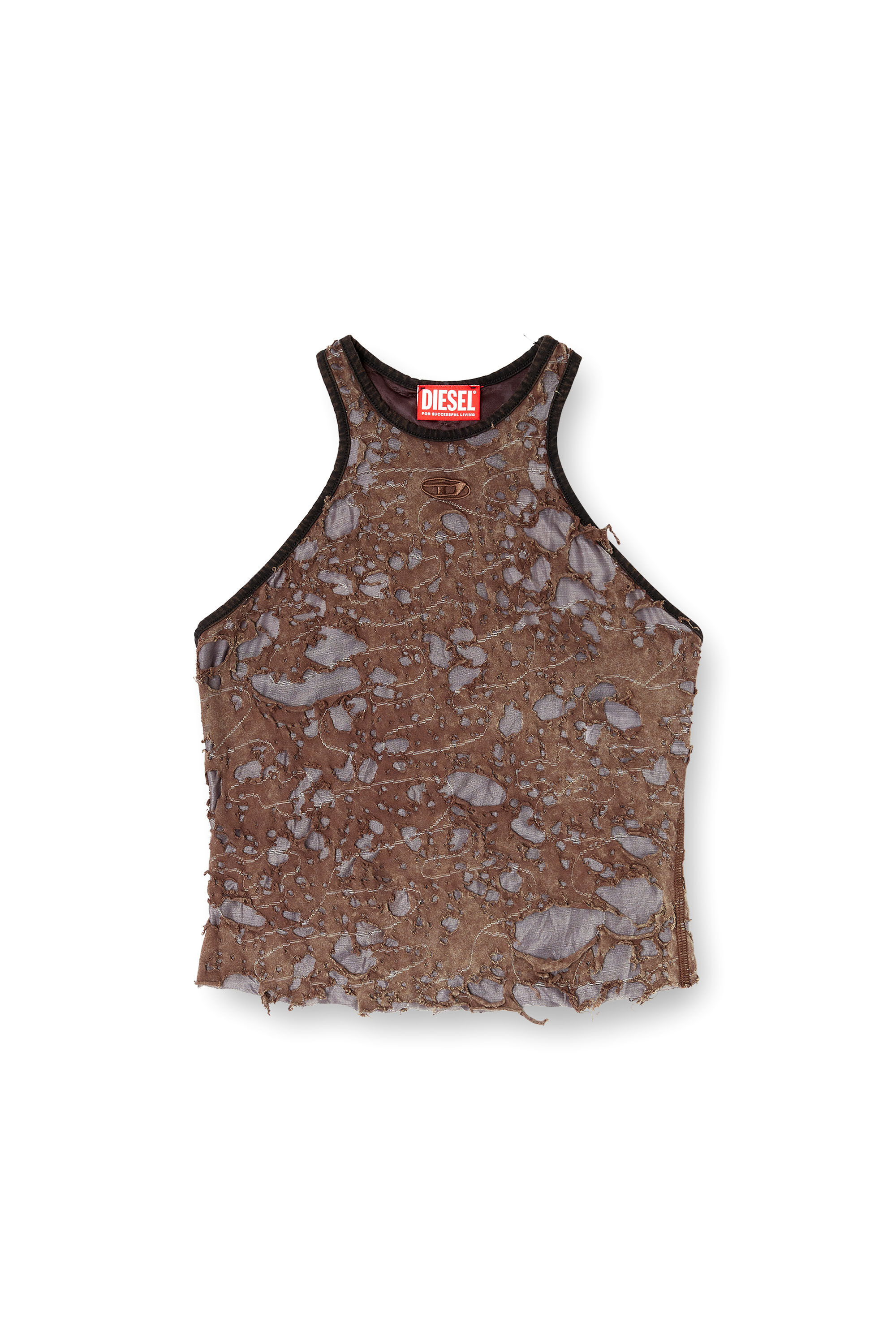 Diesel - T-ILM, Woman's Tank top in destroyed jersey in Brown - 2
