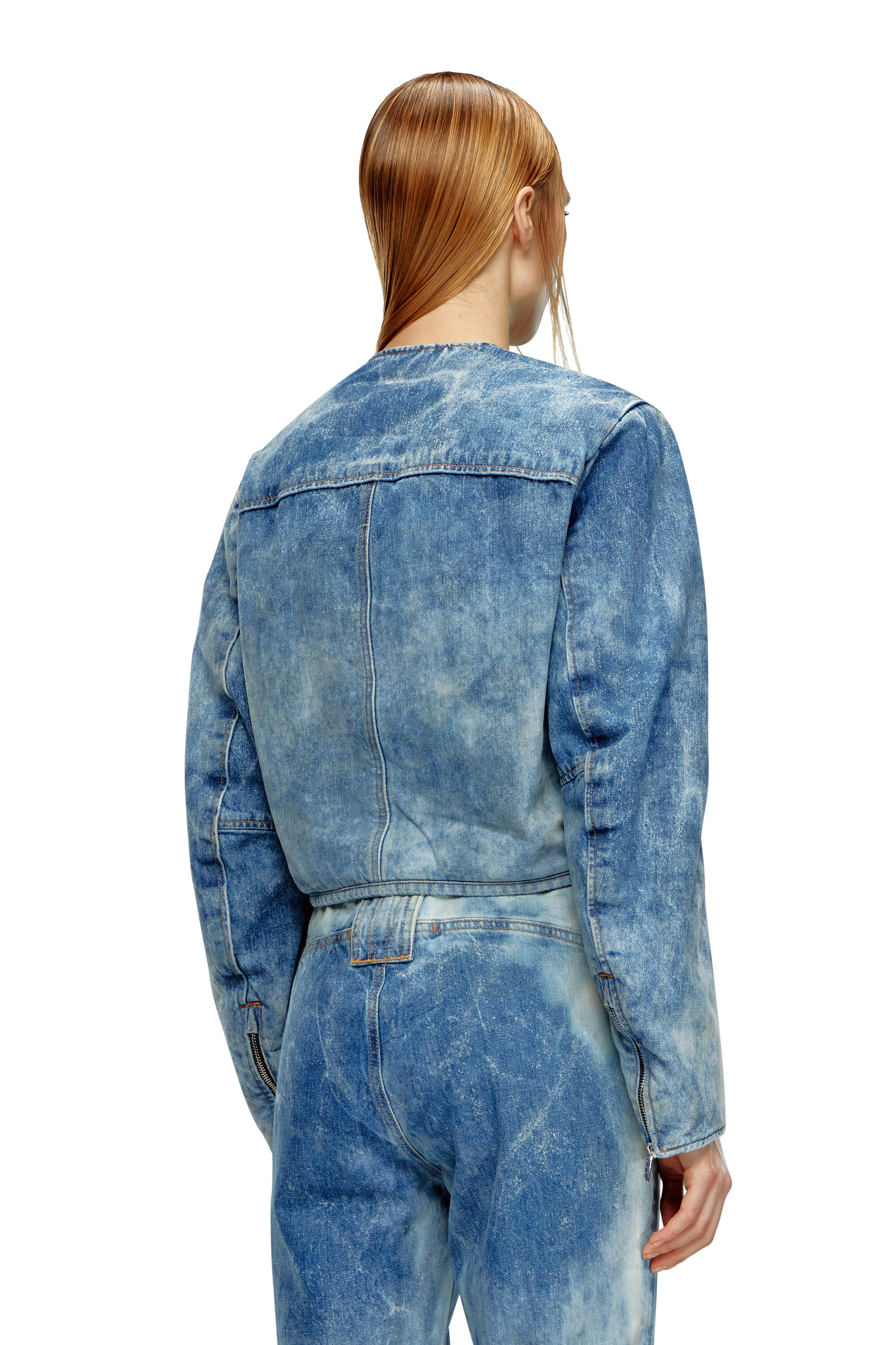 Diesel - DE-CALUR-FSE, Woman's Denim jacket with biker zip details in Medium blue - 4