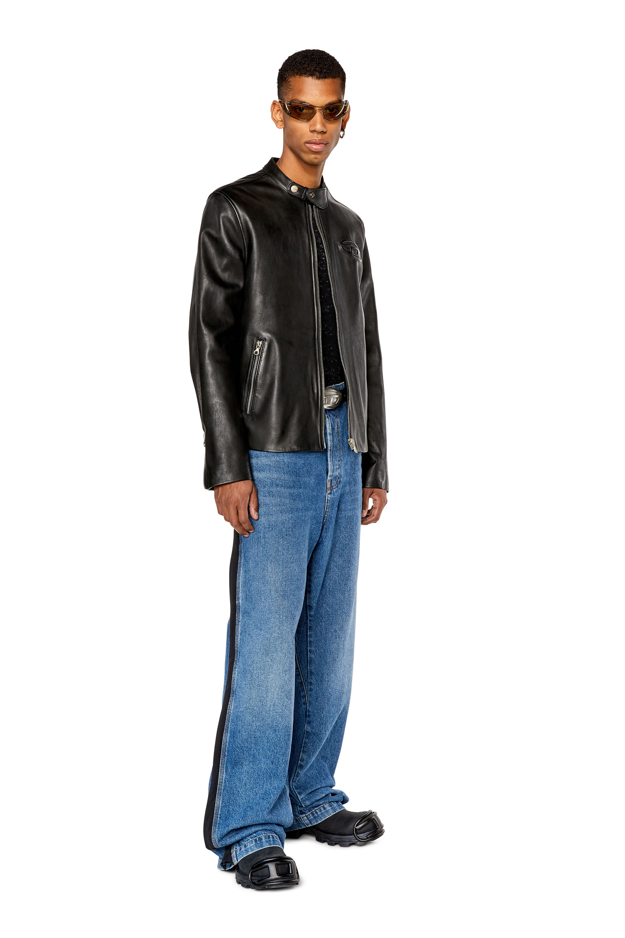 Men s Leather biker jacket with distressed logo L METALO Diesel