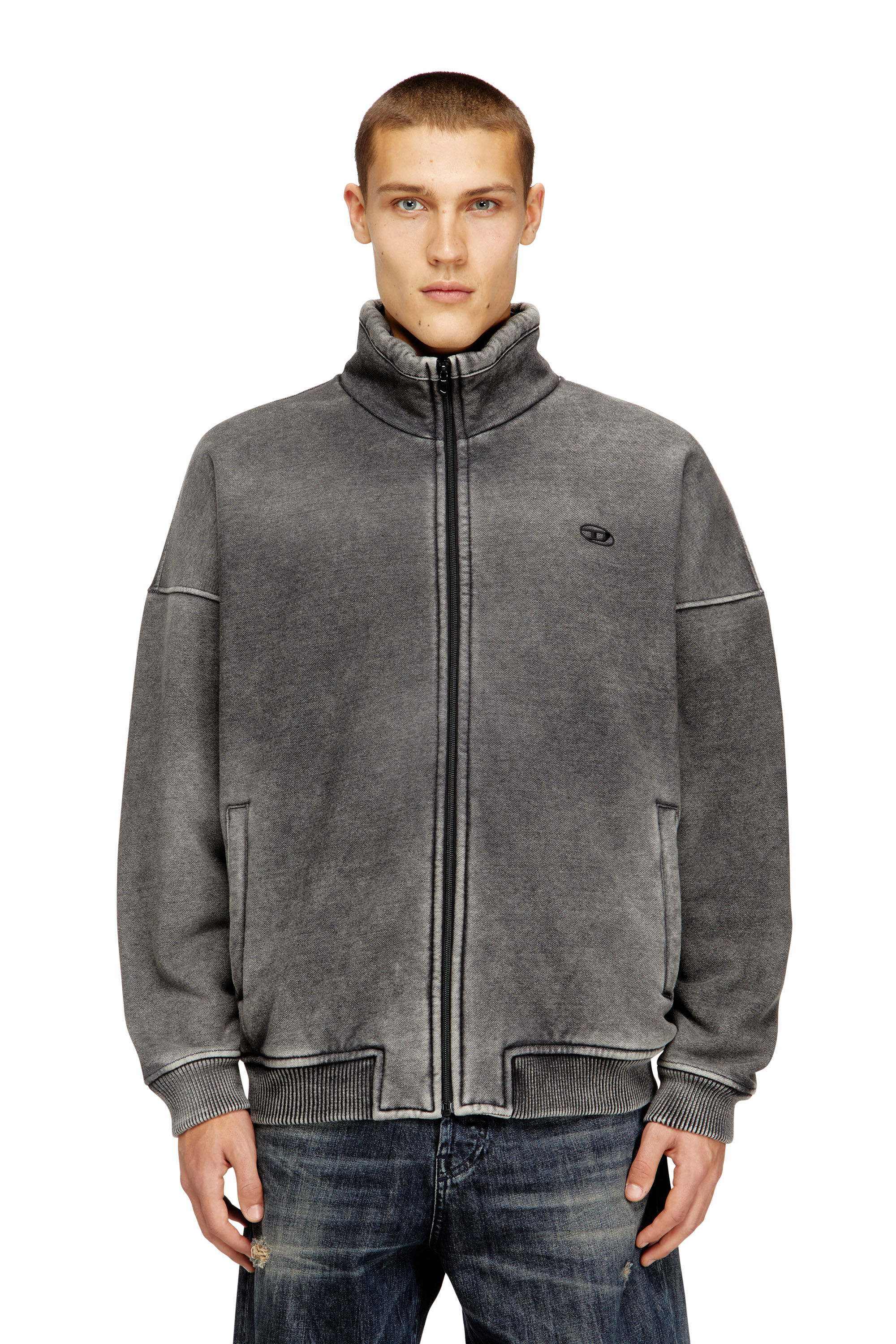 diesel ジャケット Men's Teddy-lined zip jacket with denim effect | Grey | Diesel