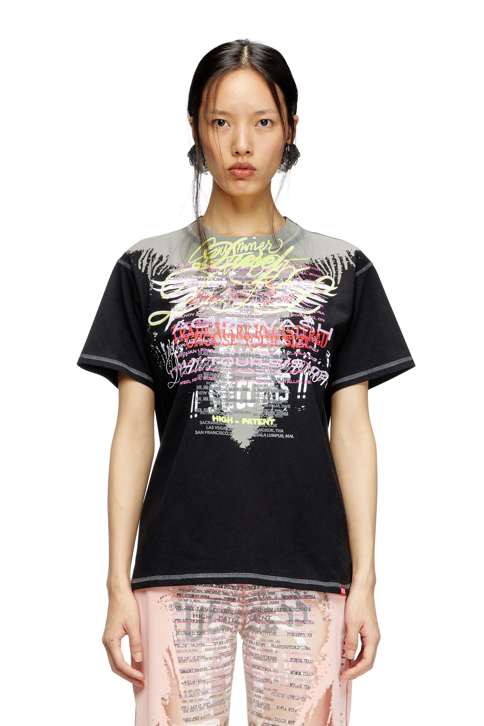 Diesel - T-NORMAC-1, Woman's Crew neck T-shirt with lyrics print in Black - 3