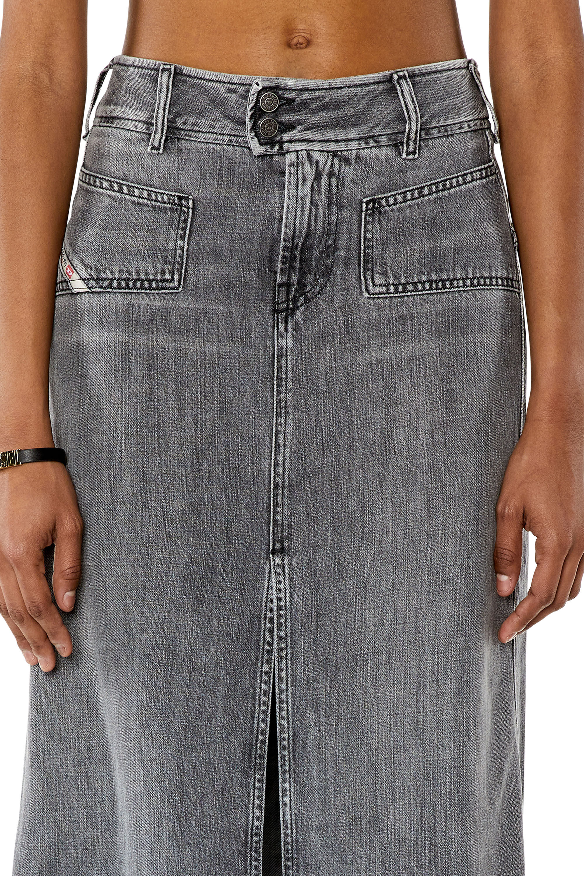 Women's Denim midi skirt with slit | Grey | Diesel