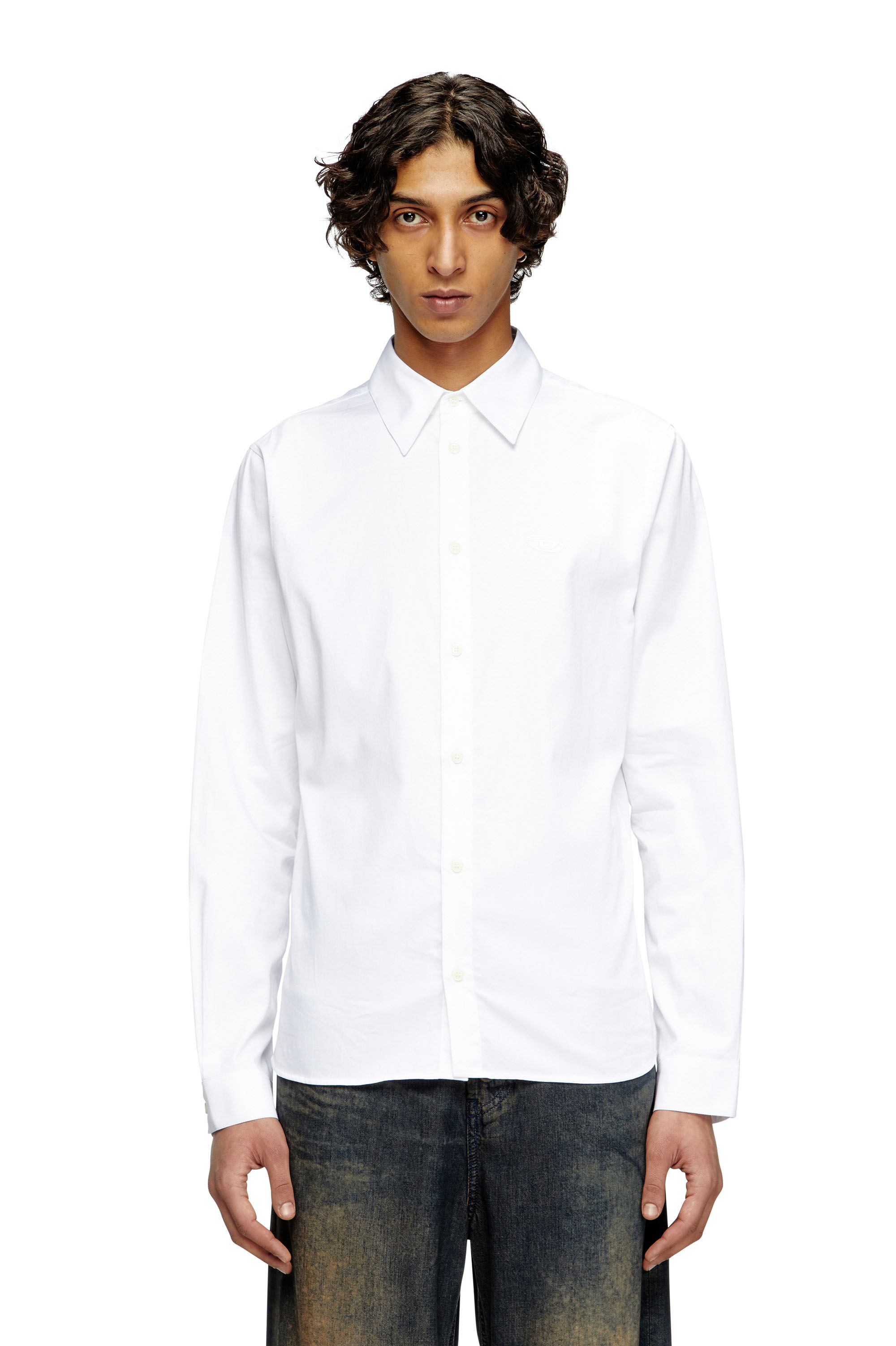 Diesel - S-FITTY-QFAV, Man's Shirt with embroidered Oval D in White - 3