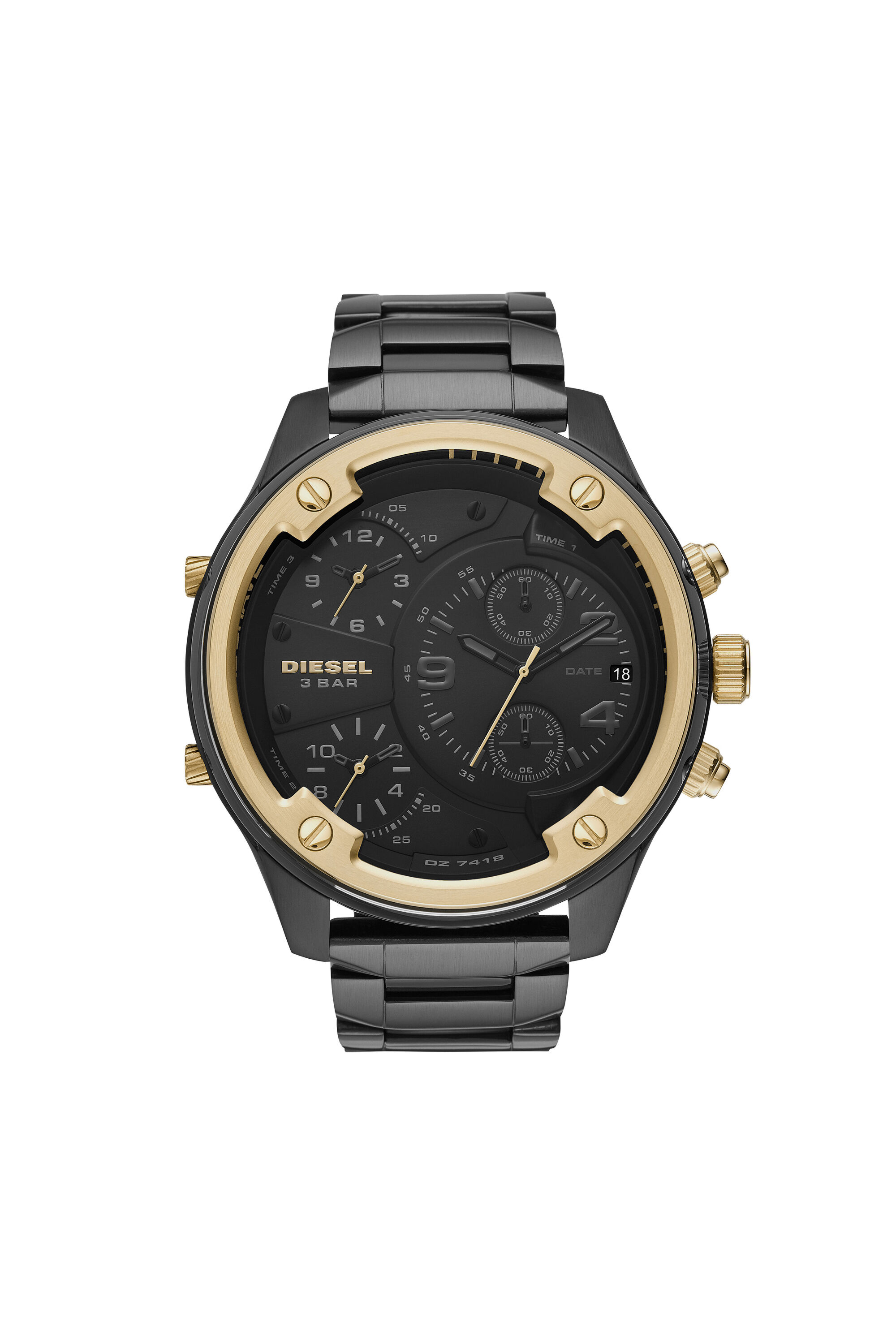 Diesel - DZ7418, Man's Boltdown chronograph stainless steel watch in Black/Gold - 1