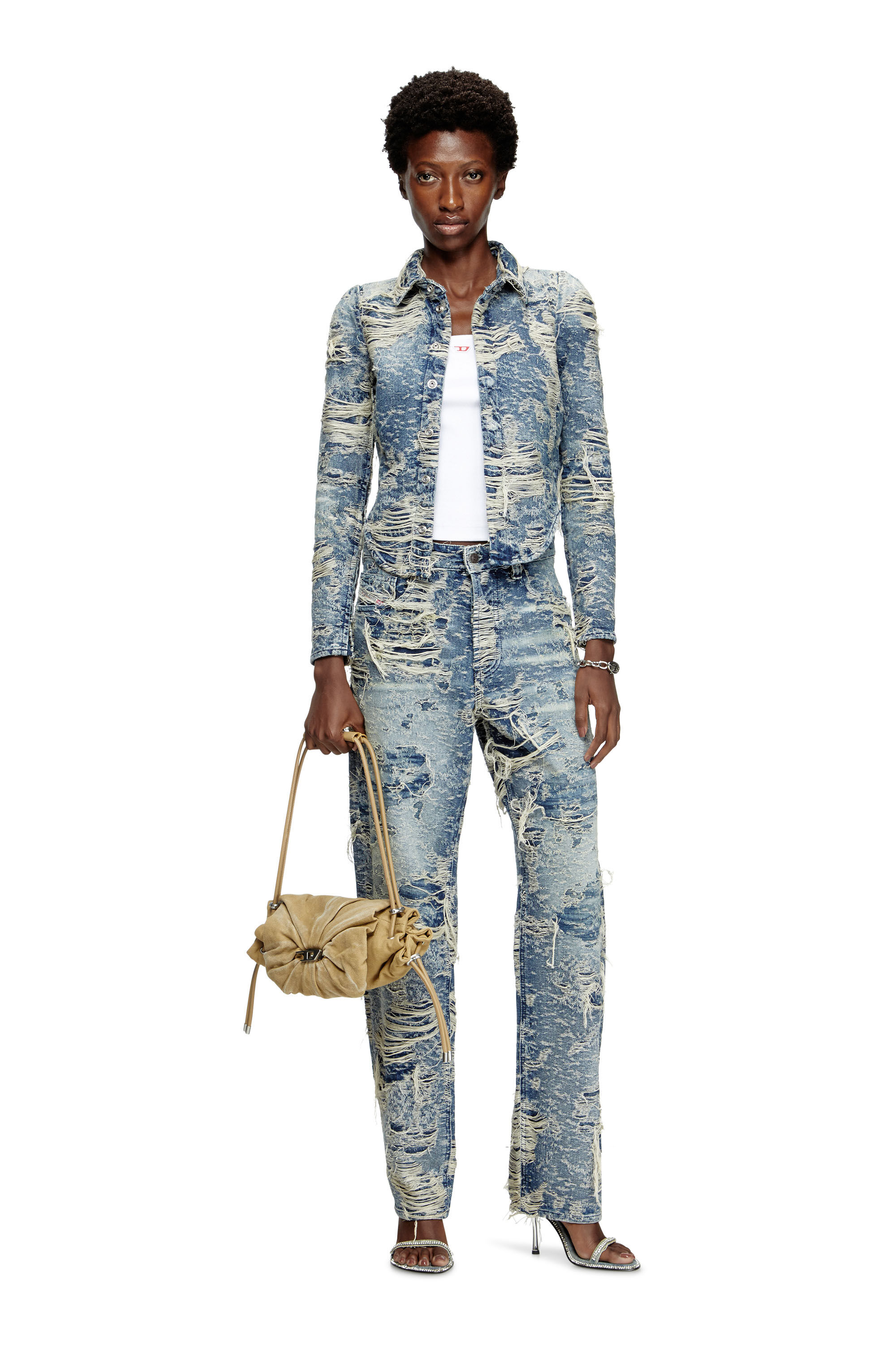 Diesel - DE-MADELINE-FSG, Woman's Shirt in jacquard denim with floating threads in Medium blue - 1