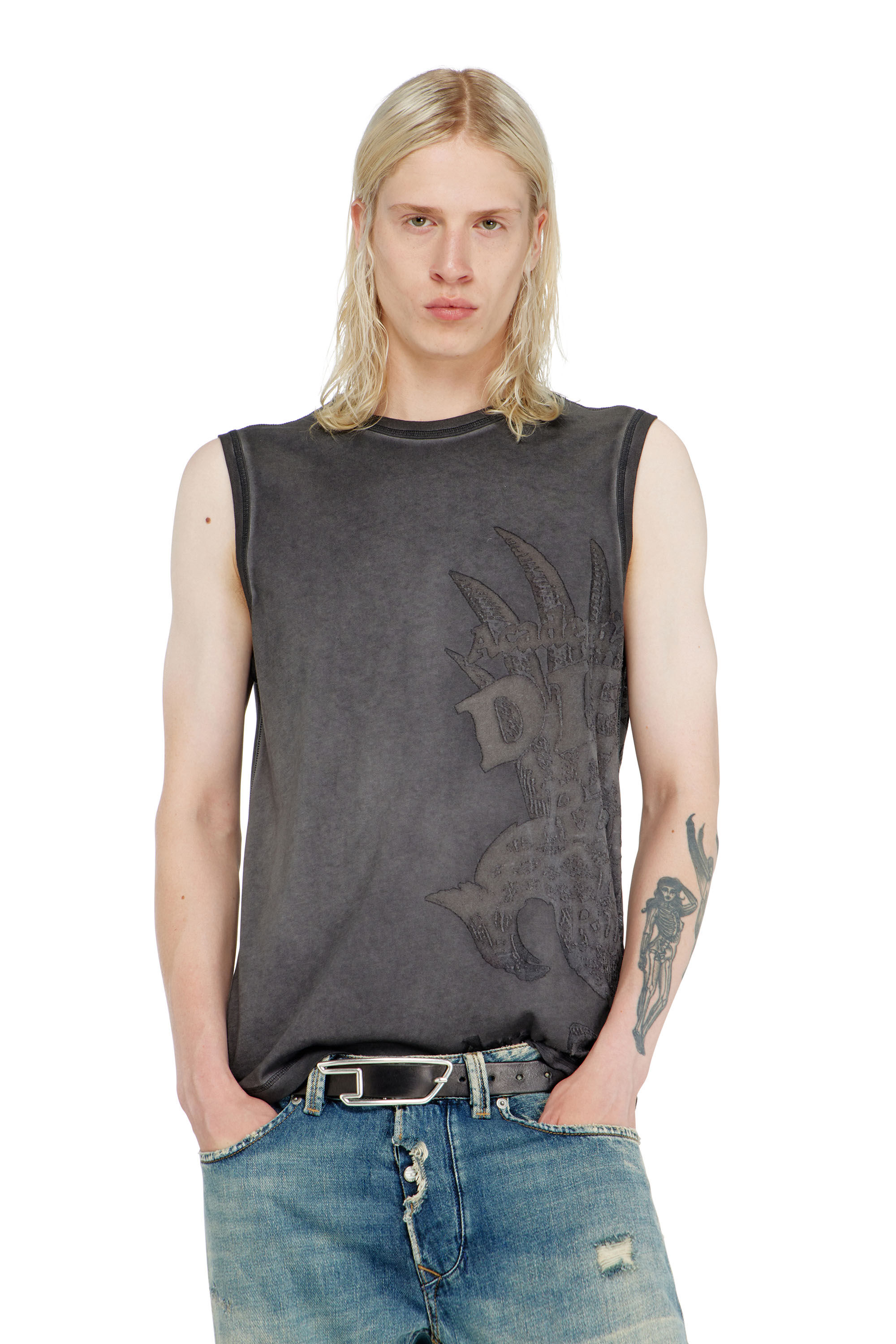 Men's Sleeveless jersey top with embossed graphics | Grey | Diesel GB