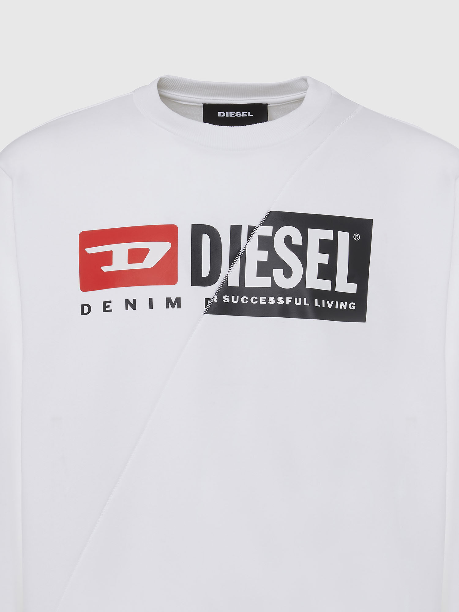 Diesel - S-GIRK-CUTY, Man's Sweatshirt with double logo print in White - 4