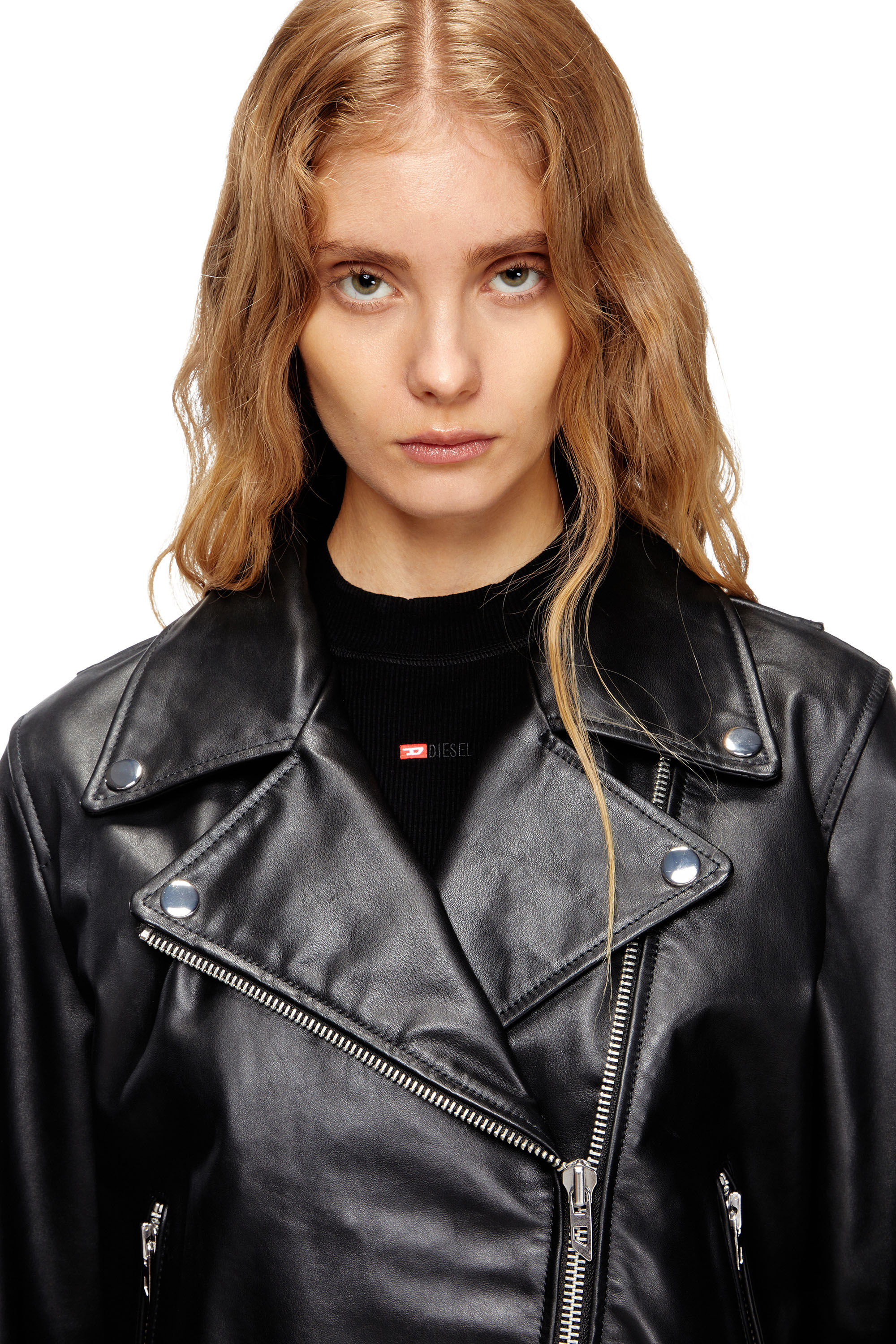 Women's Biker jacket in waxed leather | Black | Diesel