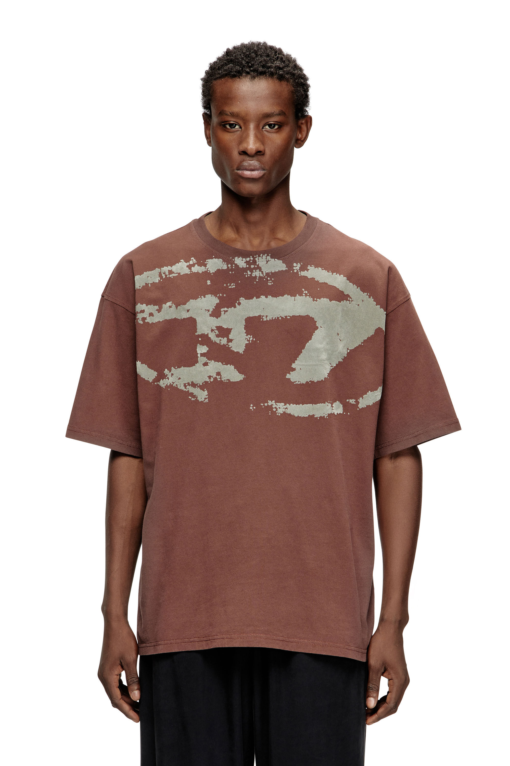 DIESEL ハートプリントTシャツ ブラウン 美品 Men's T-shirt with distressed flocked logo | Brown | Diesel