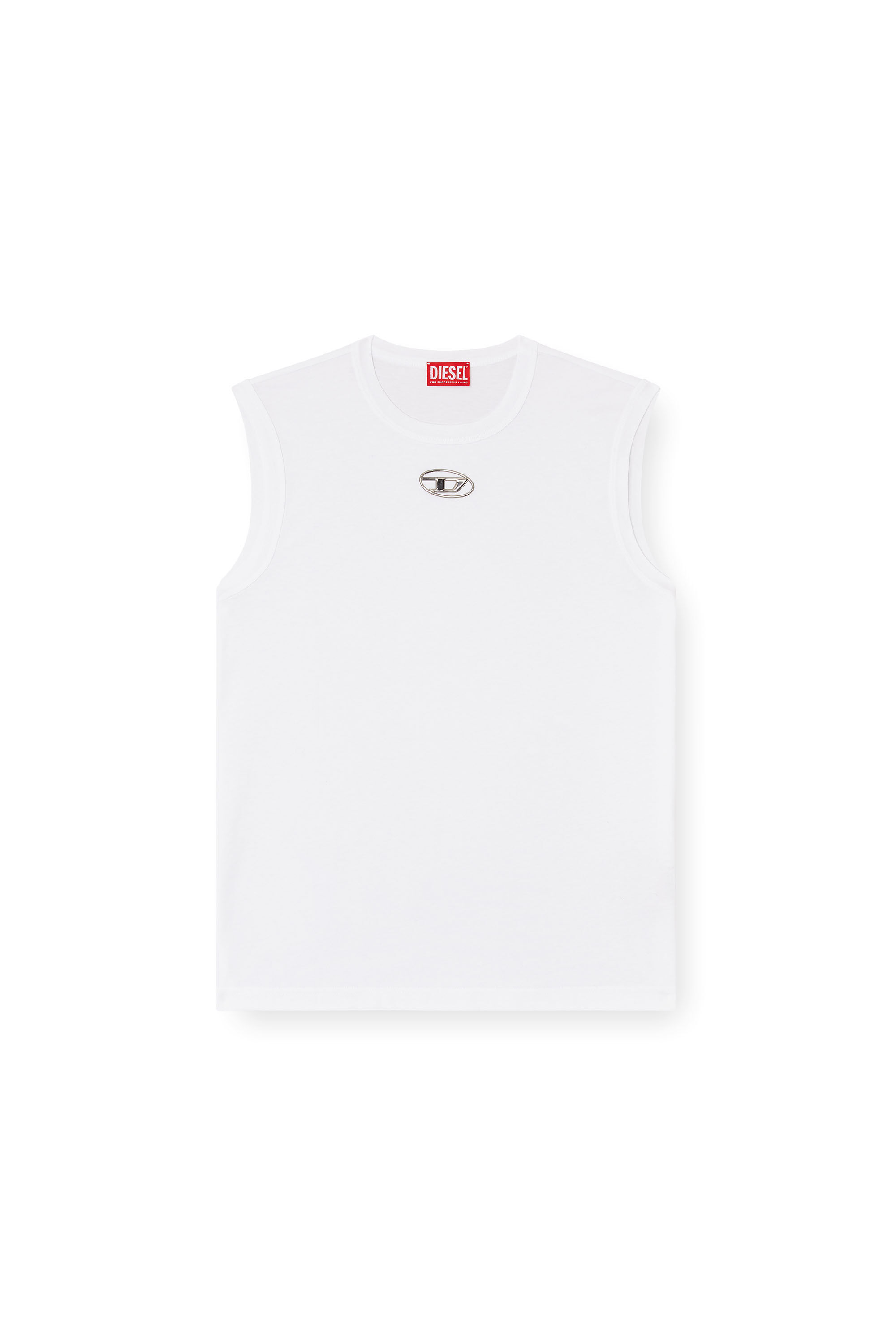 洗練されたデザイン　DIESEL T-BISCO-OD A153720CLBR Men's Tank top with metallic Oval D | White | Diesel