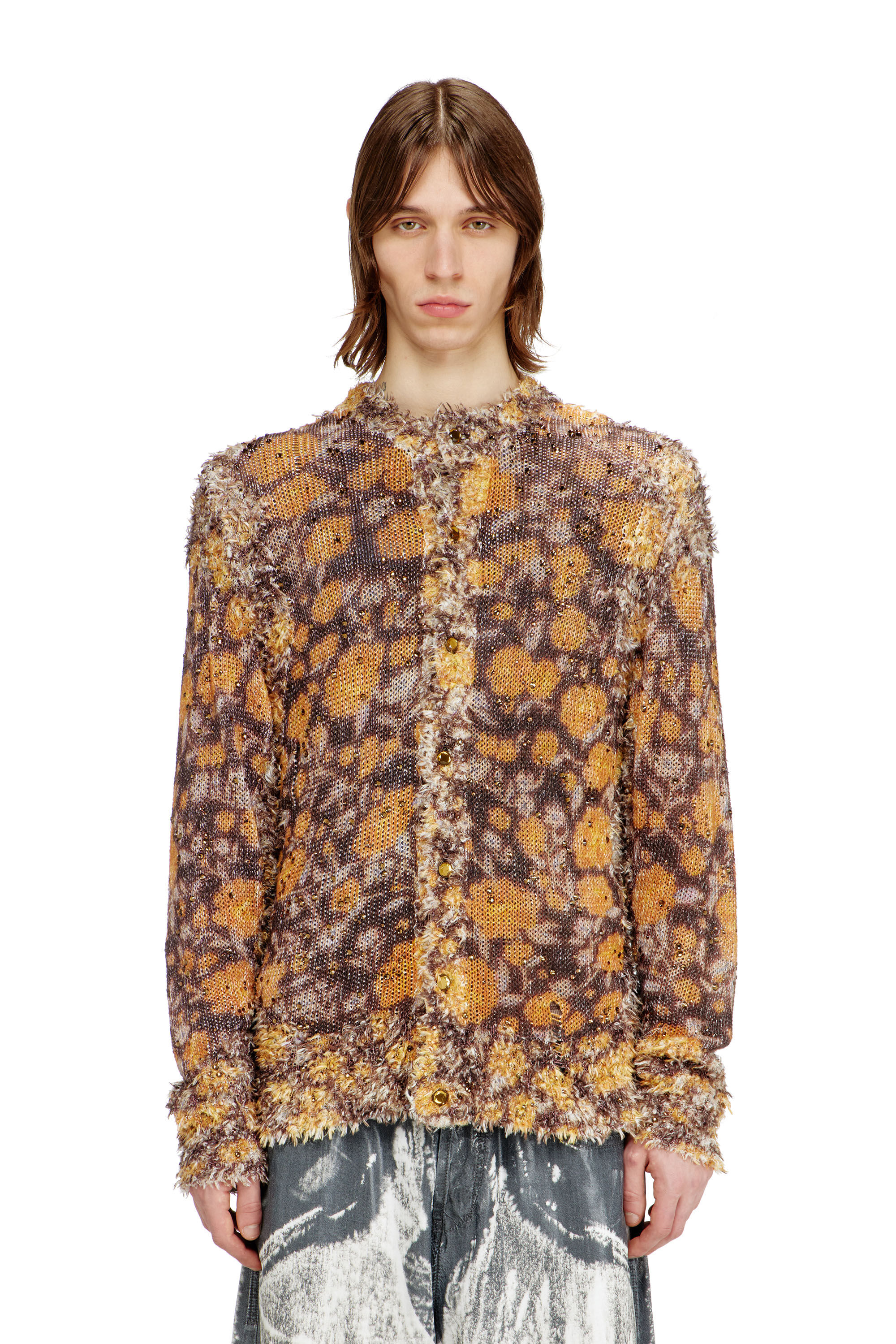 Men's Printed linen-blend cardigan with crystals | Multicolor | Diesel