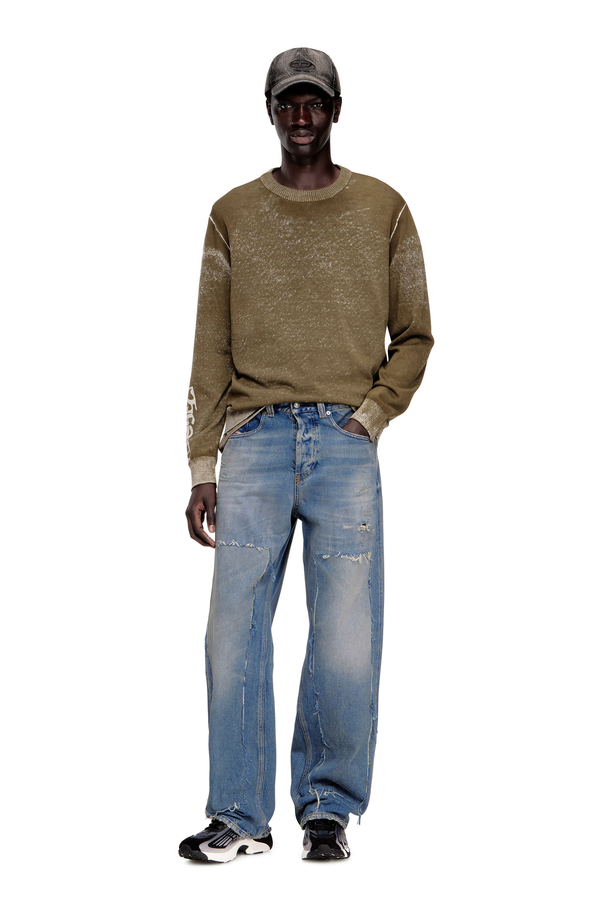 Men's Faded reverse-print jumper with lettering | Green | Diesel GB