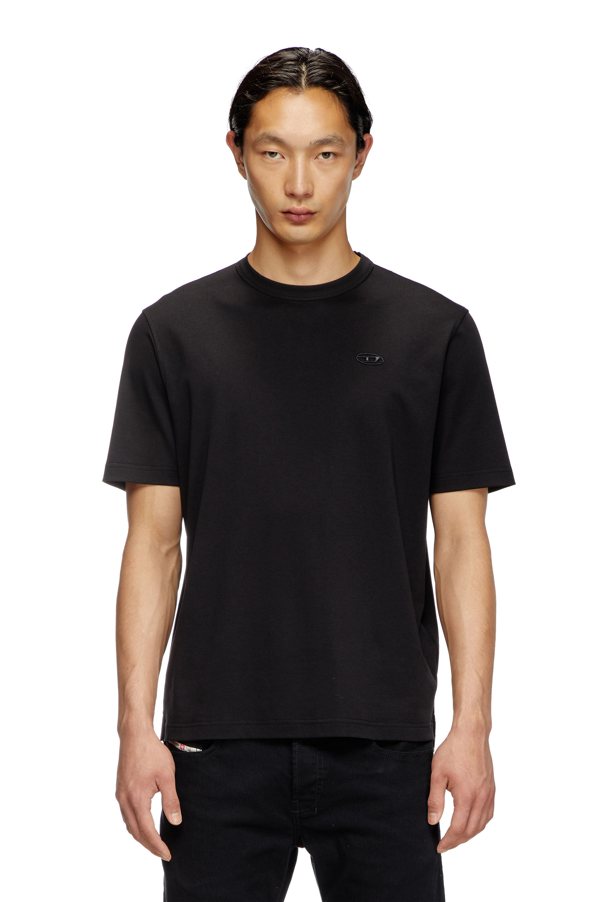 Men's T-shirt with tonal logo embroidery | Black | Diesel