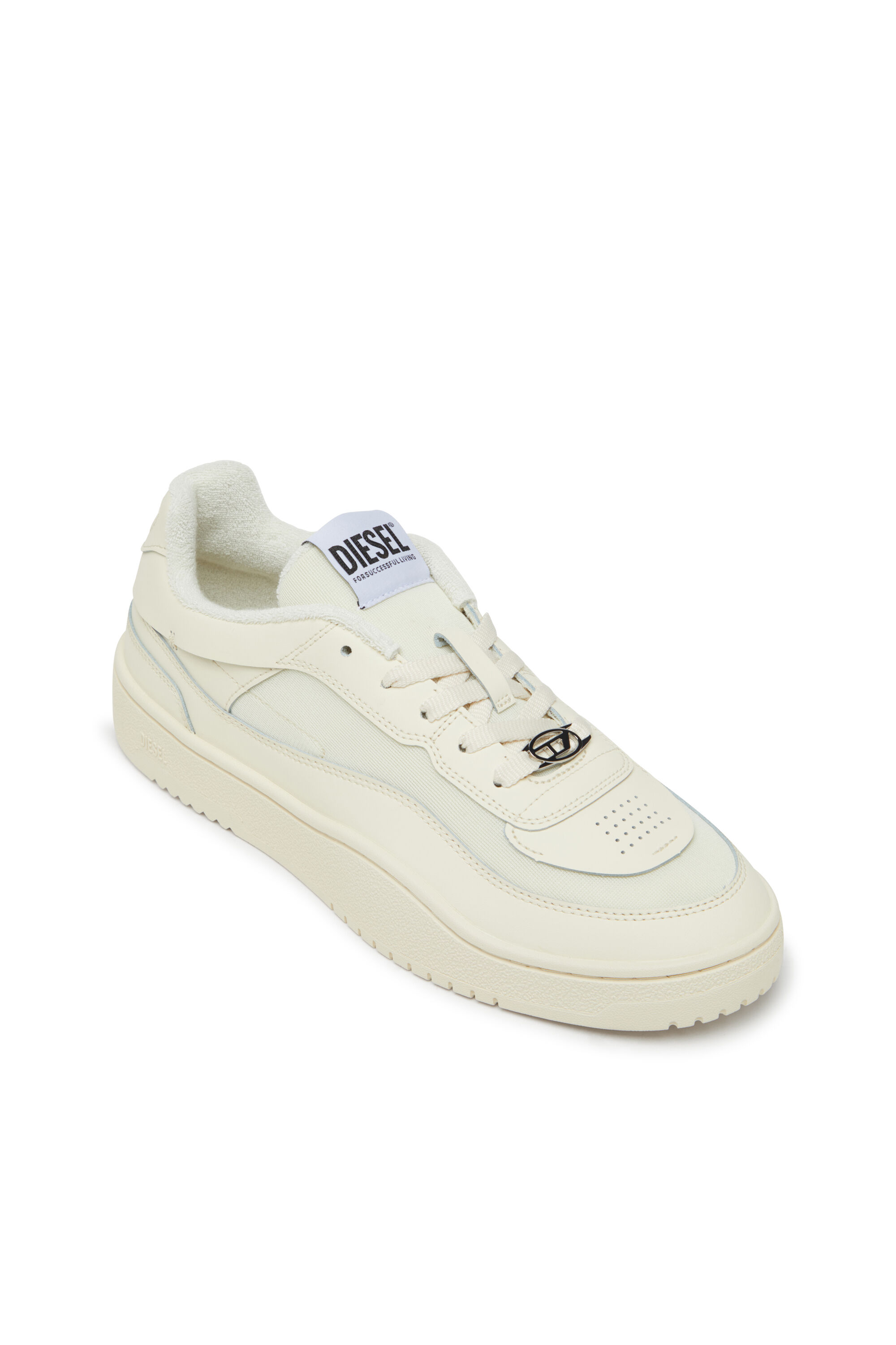 Men's S-Oval Skate-Fabric-panelled leather sneakers | Beige