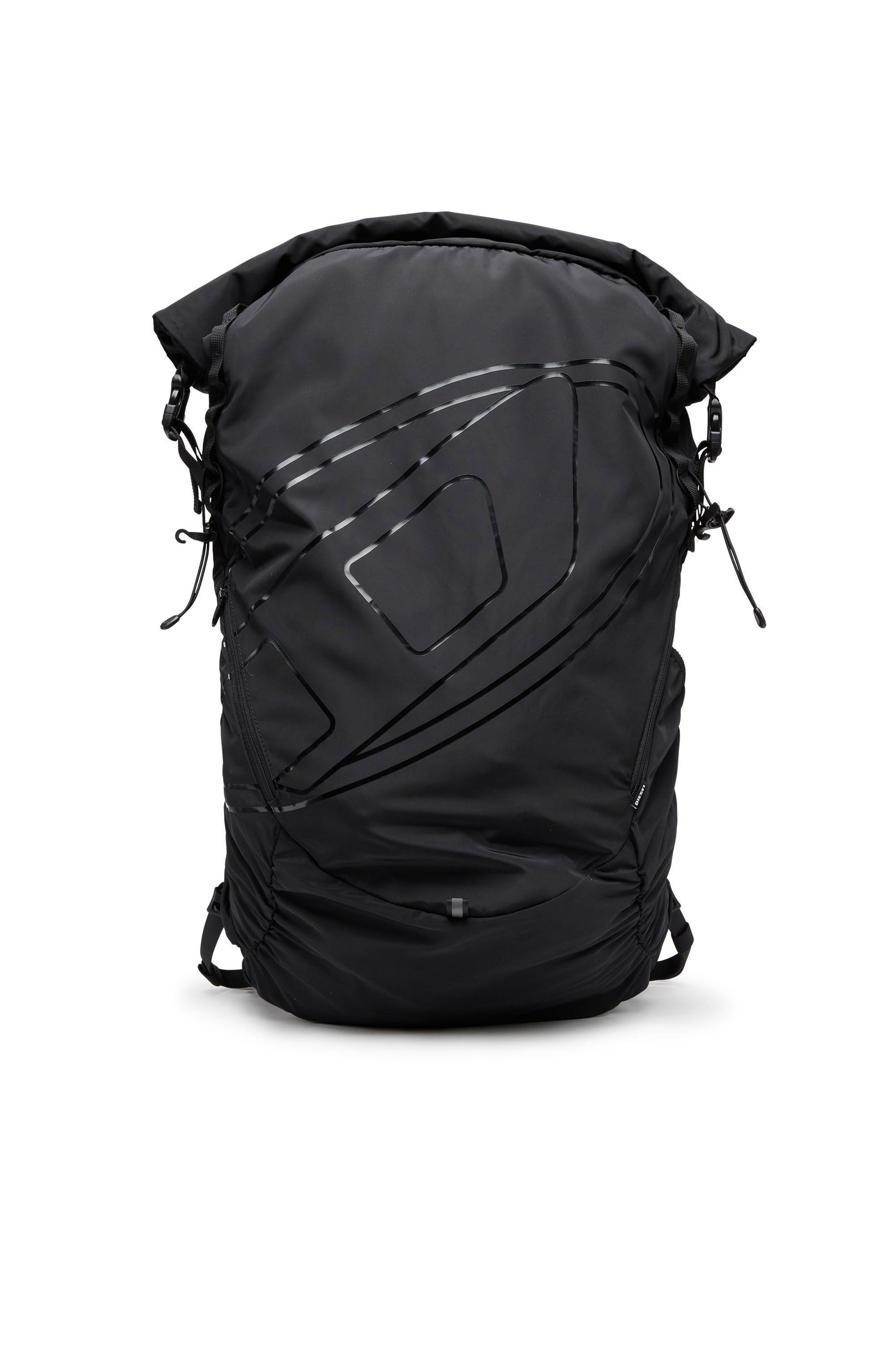 Men s Drape Nylon roll top backpack Black Diesel