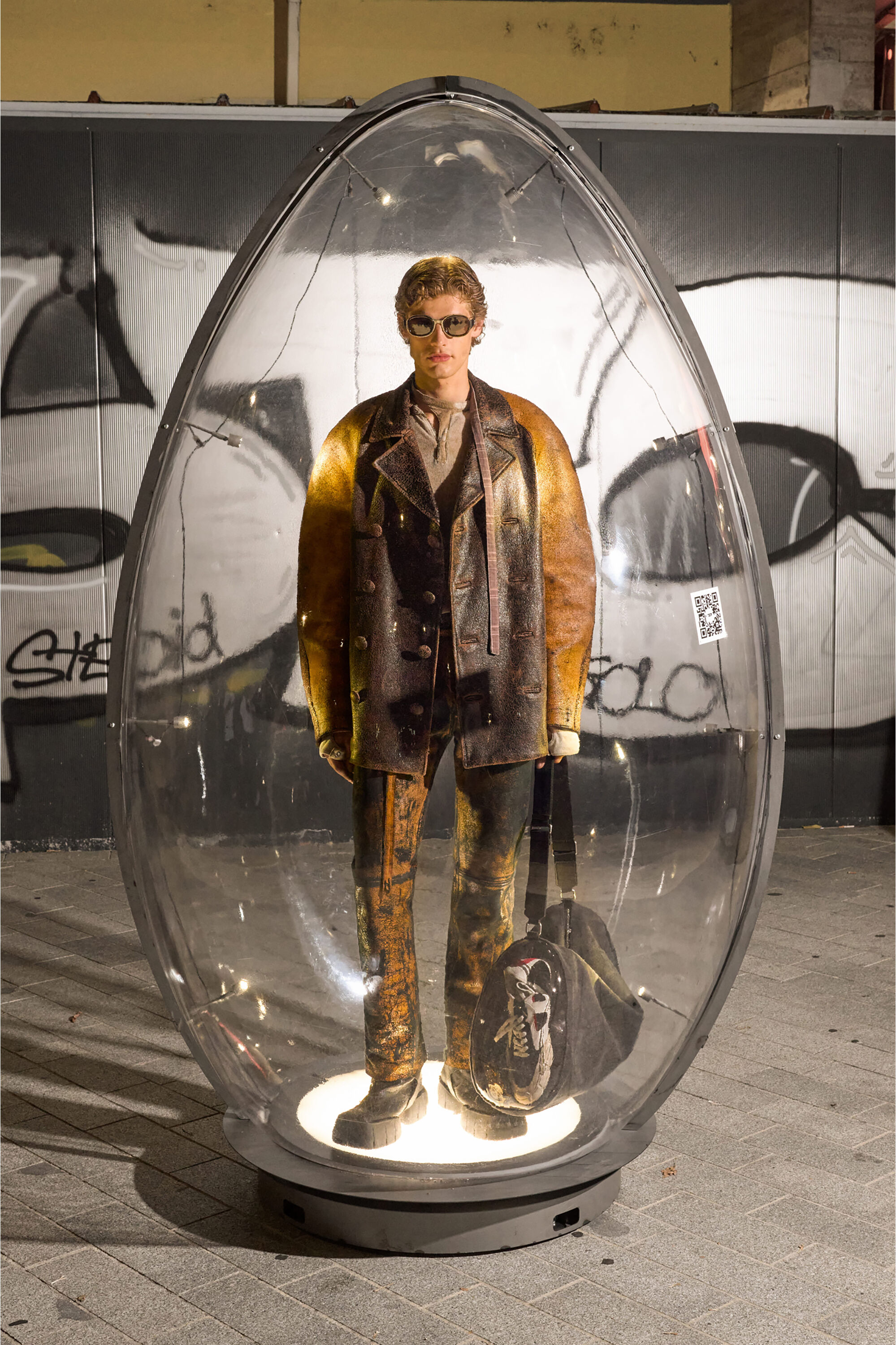 Diesel - L-NAHUN, Man's Cocoon peacoat in crackle leather in Brown - 6