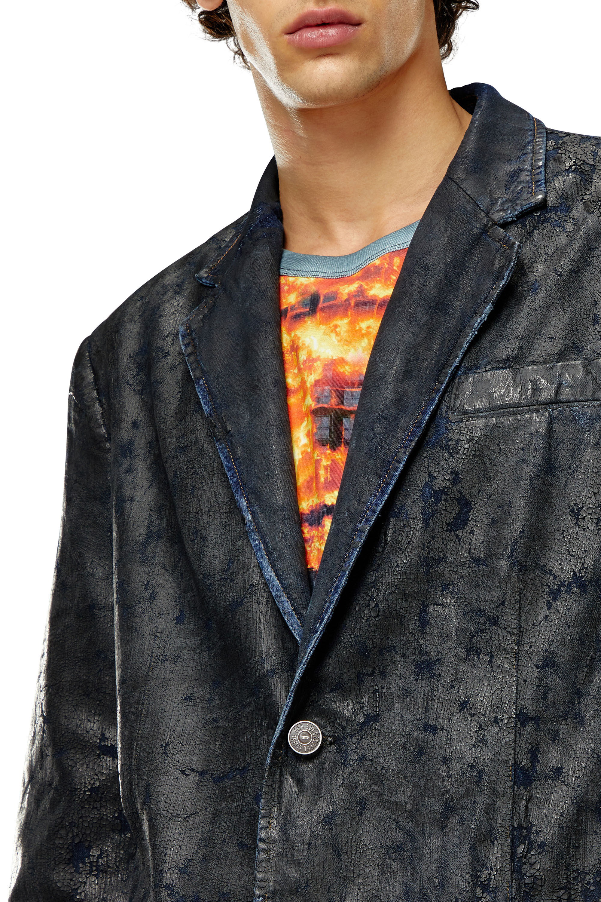 Men s Denim blazer with craquele coating Black Diesel