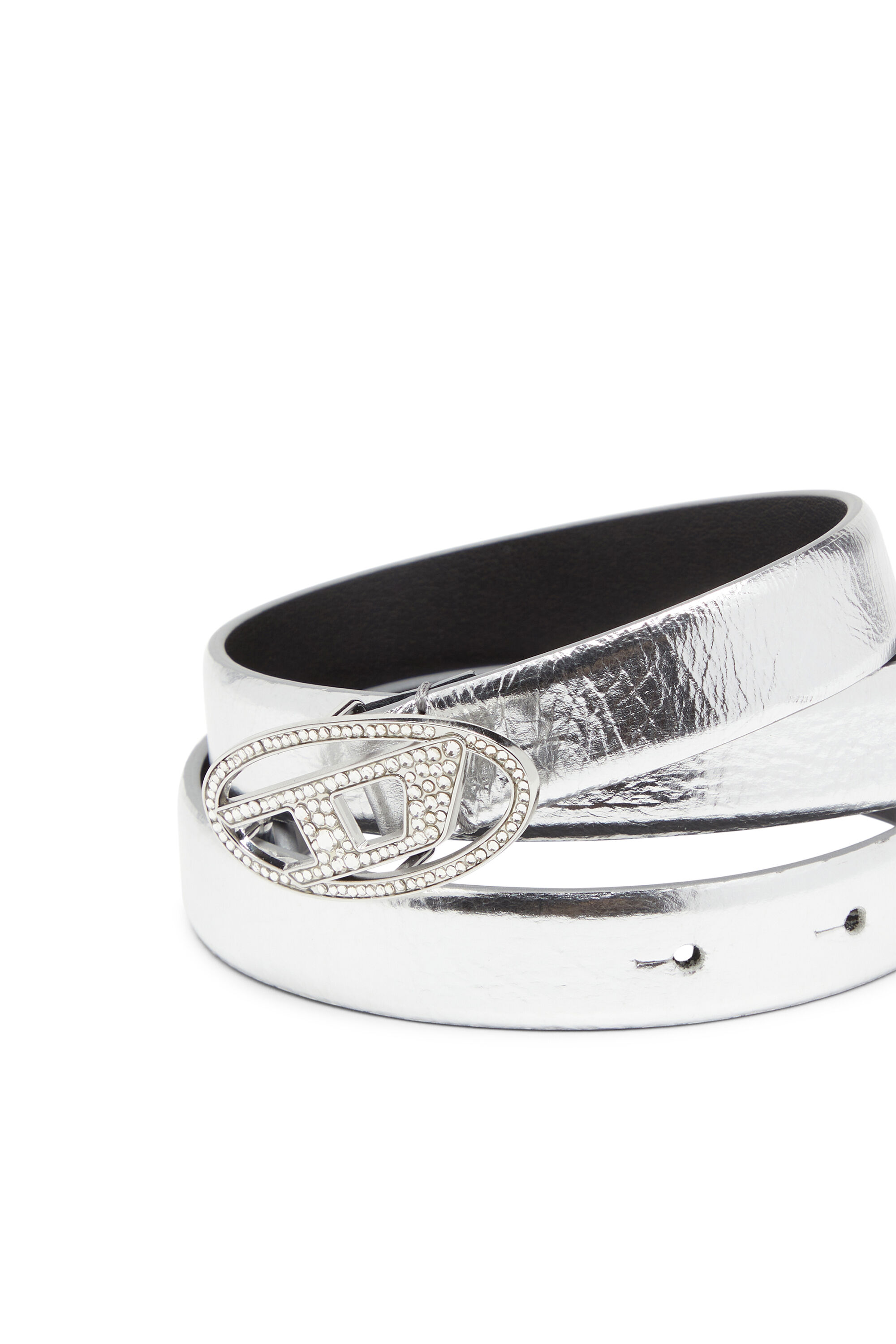Women's 2 cm leather belt with crystal buckle | Silver | Diesel Women's 2 cm leather belt with crystal buckle | Silver | Diesel