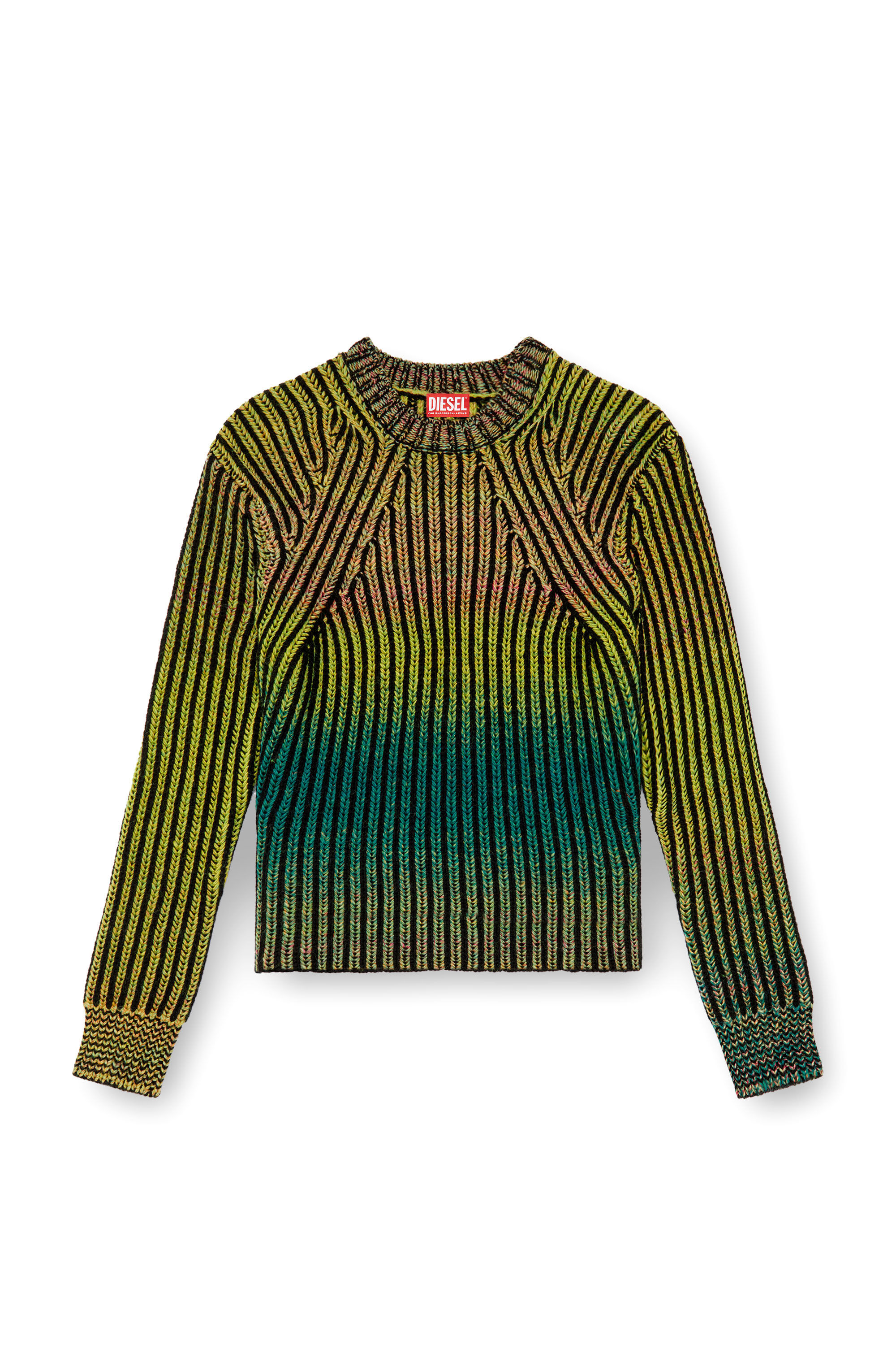 Men s Striped ribbed jumper in wool blend Green Diesel
