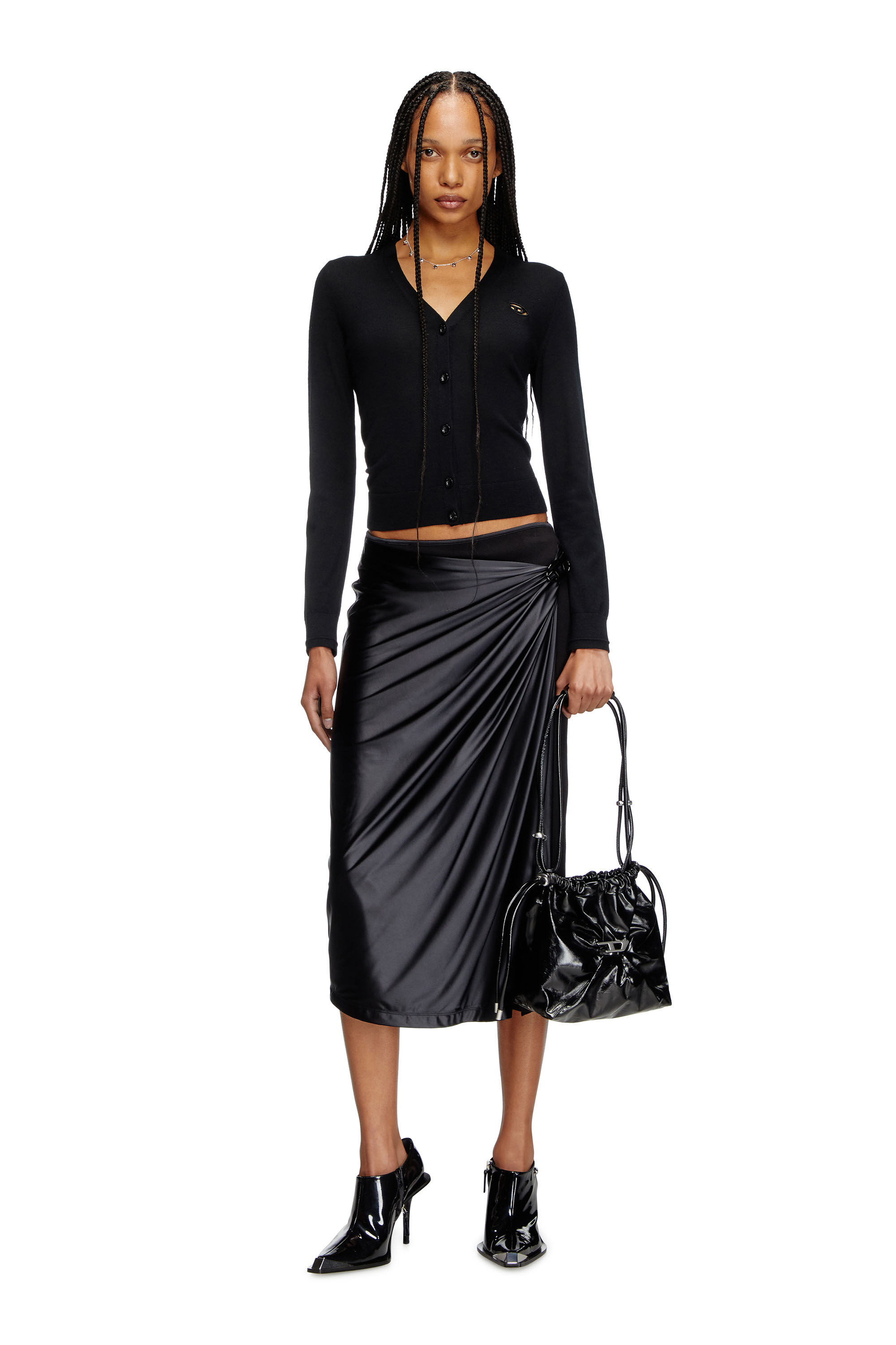 Women's Wool cardigan with cut-out logo | Black | Diesel