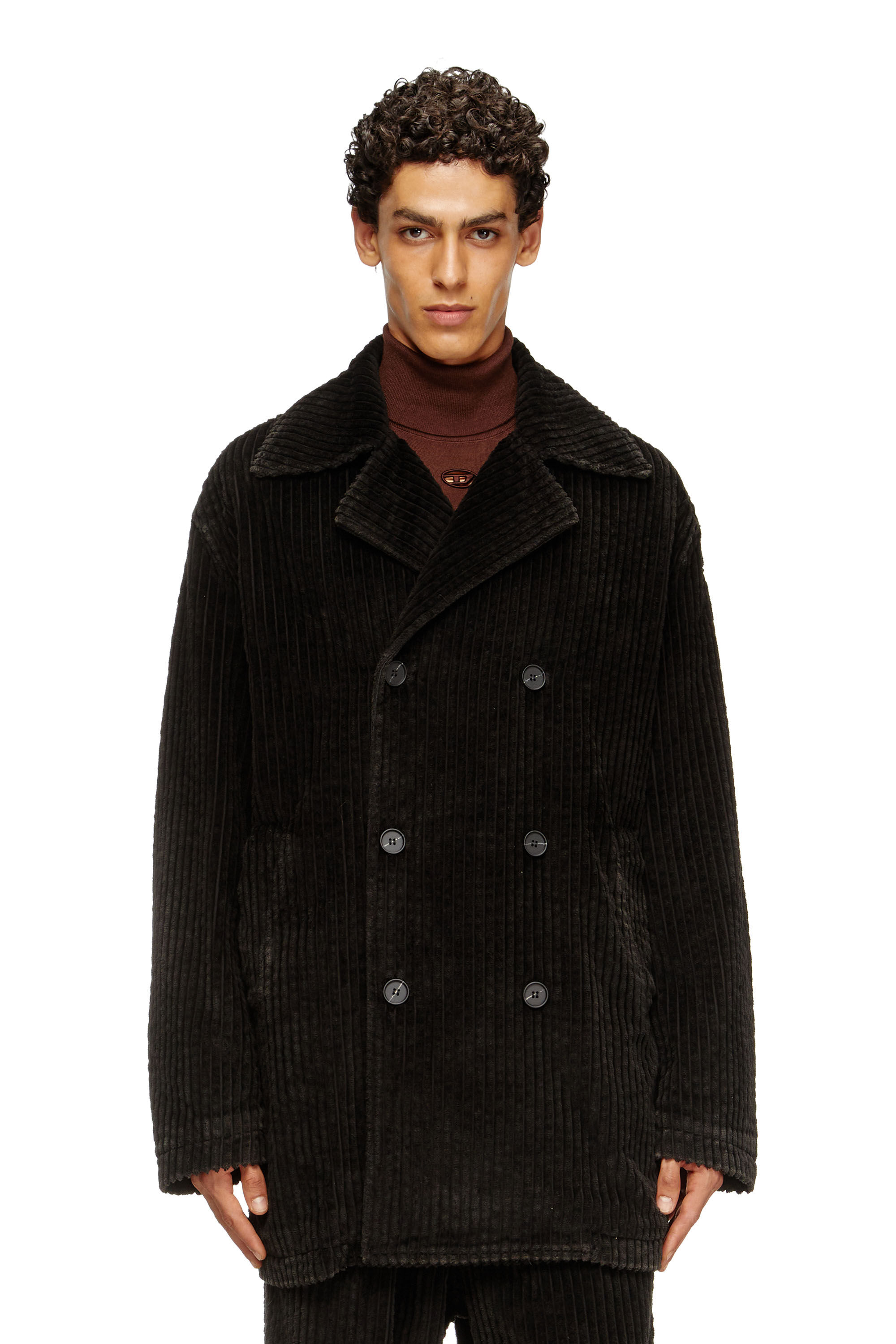 ジャケット・アウター DIESEL - corduroy double breasted jacket Men's Pea coat in treated corduroy | Brown | Diesel