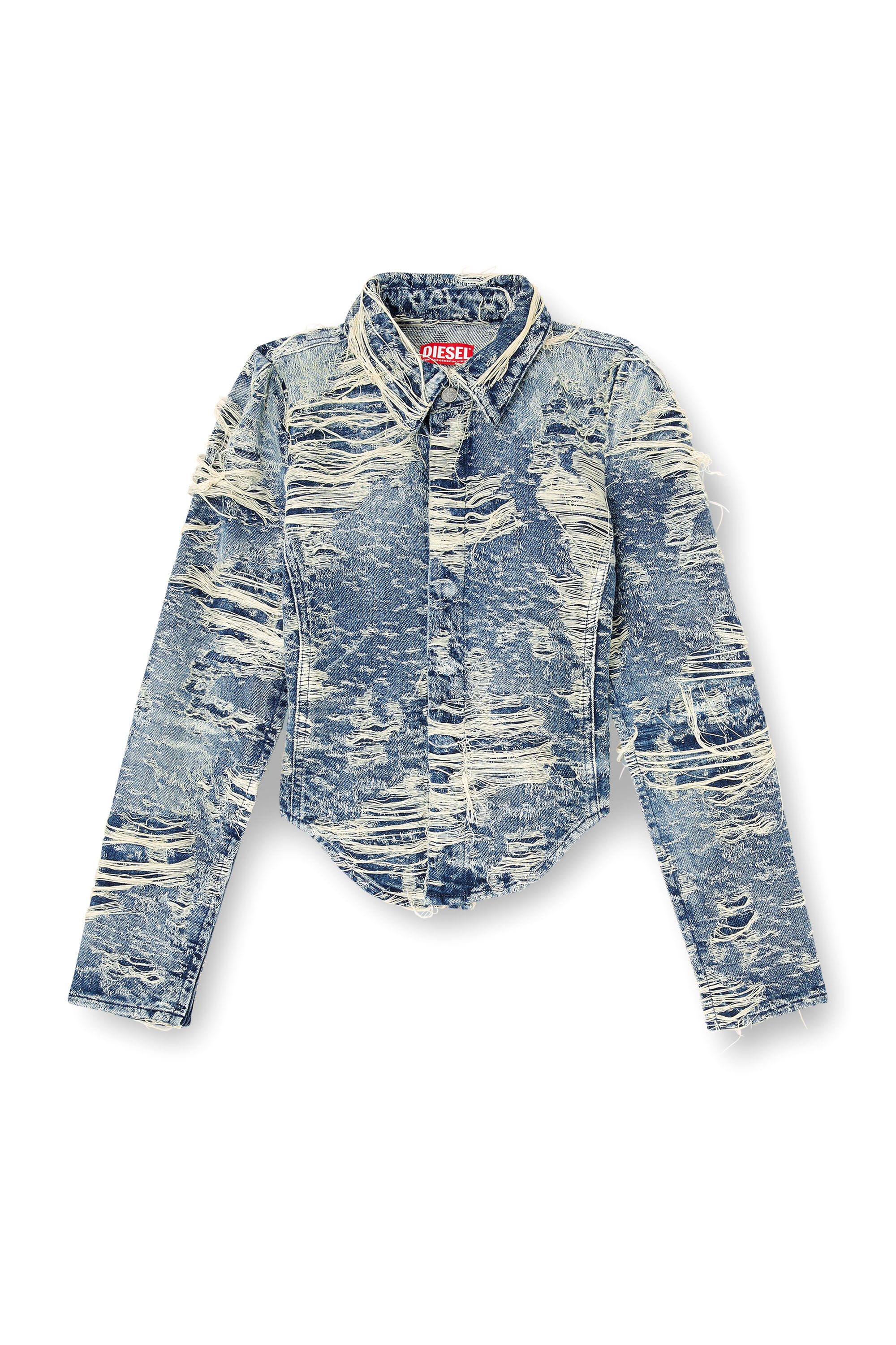 Diesel - DE-MADELINE-FSG, Woman's Shirt in jacquard denim with floating threads in Medium blue - 2