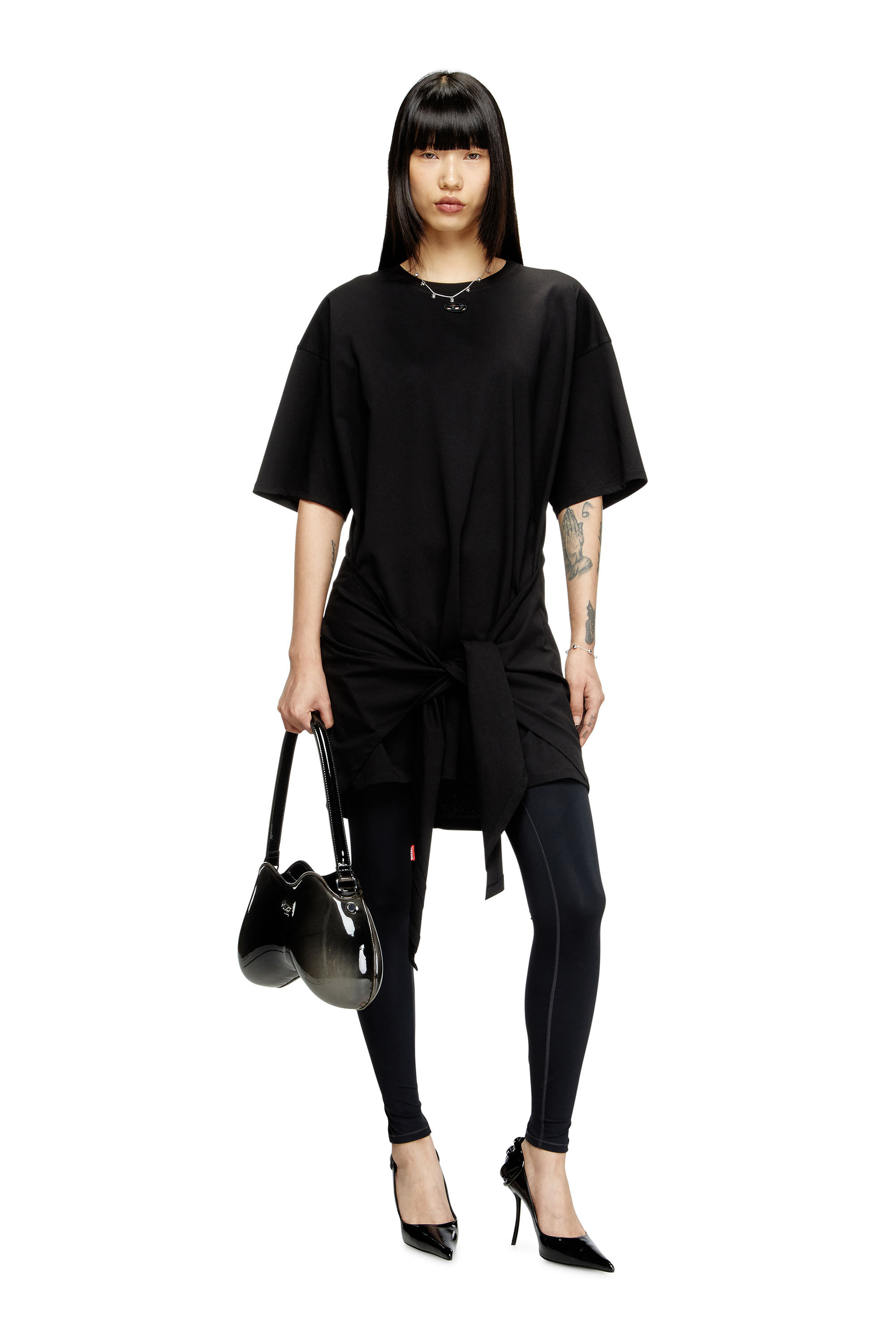 Women's T-shirt dress with tie front | Black | Diesel {{Country}}