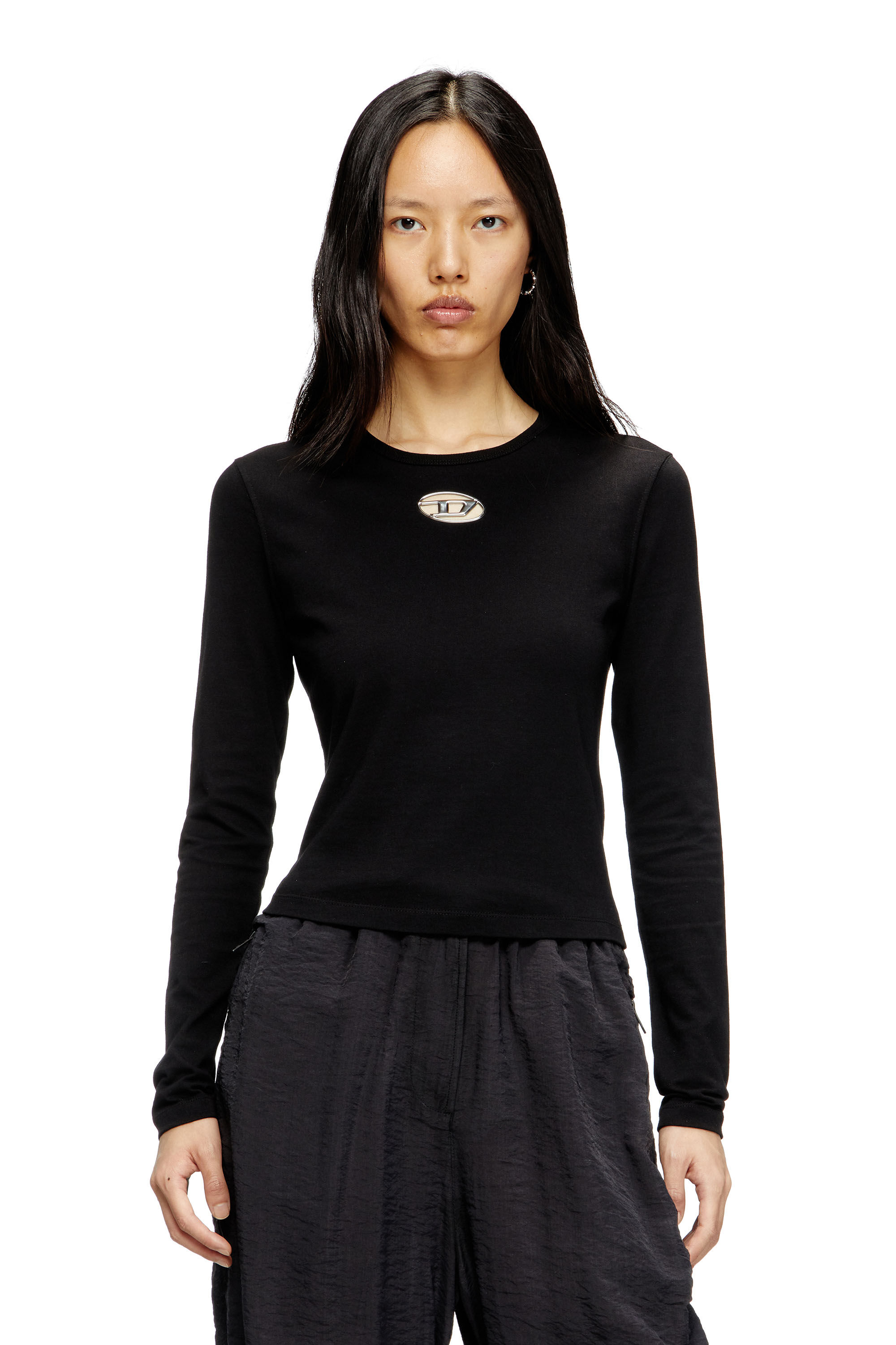 Women's Long-sleeve top with Oval D cut-out | Black | Diesel