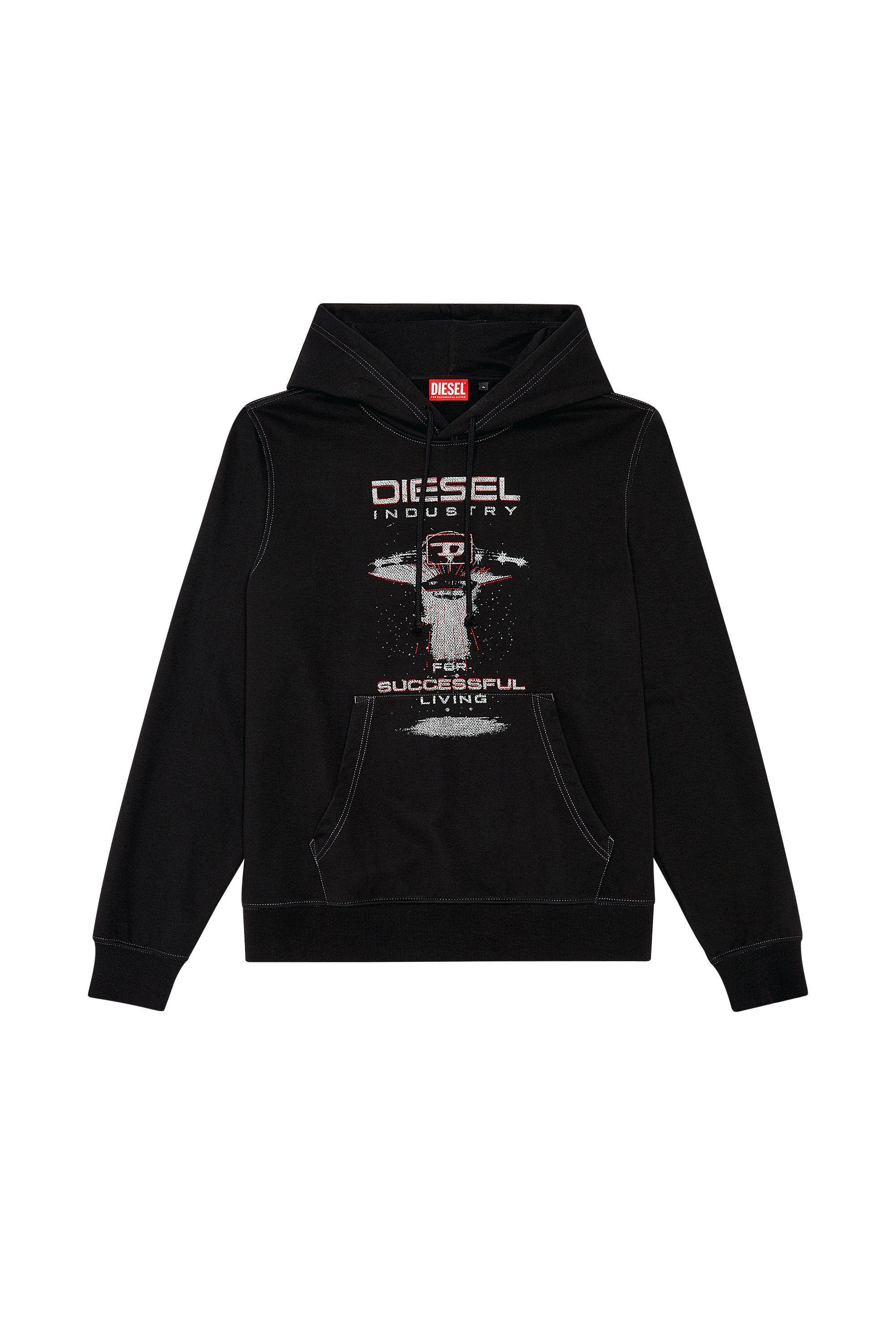 直営店☆DIESEL☆SALE! S-GINN-HOOD-N 袖ロゴ パーカー/ BLACK DIESEL ディーゼル パーカー プルオーバーパーカー スウェット S