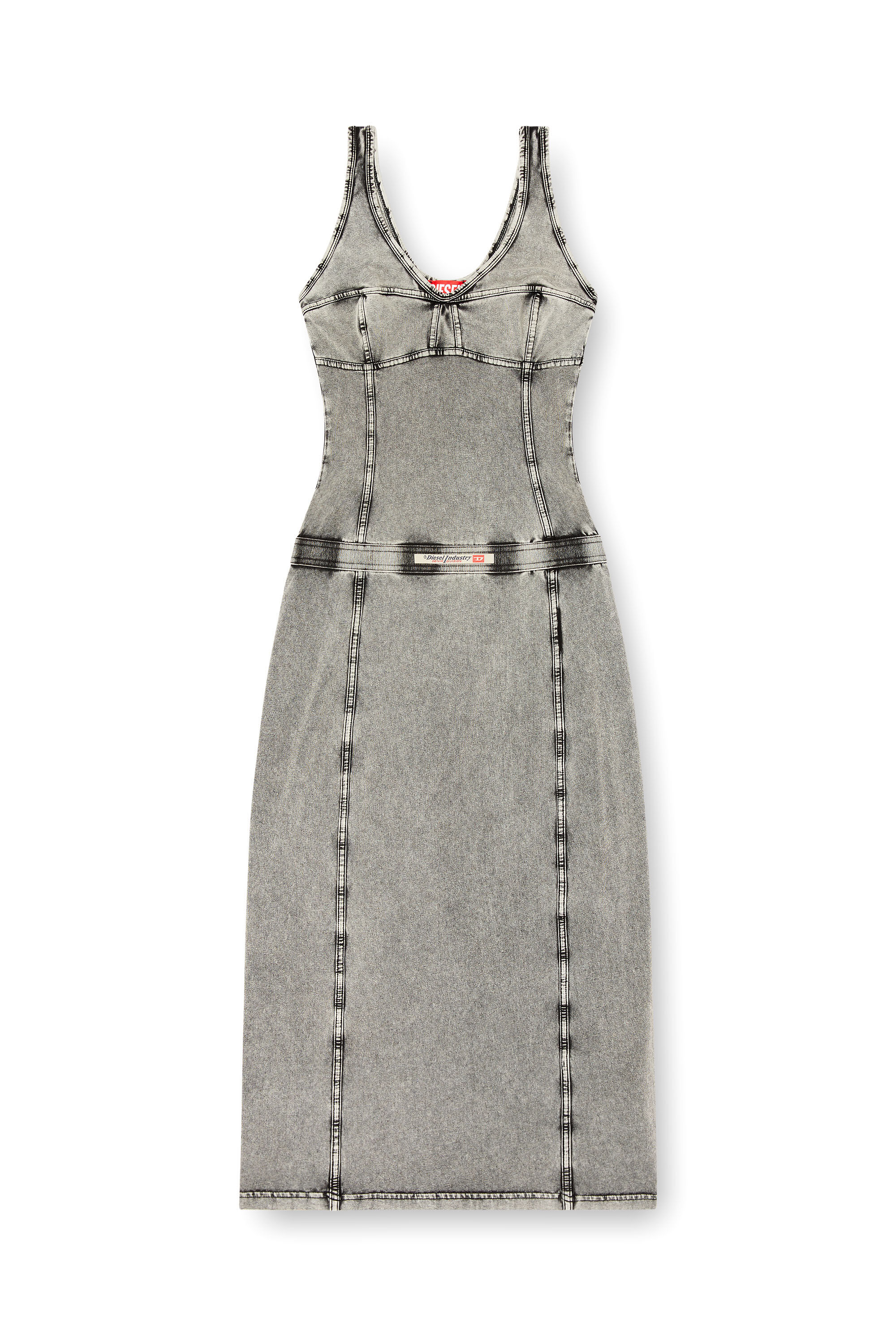 DIESEL ティニ スリフレス ミティ トレス A165910NJBJ 02A Women's Sleeveless midi dress with denim effect | Grey | Diesel