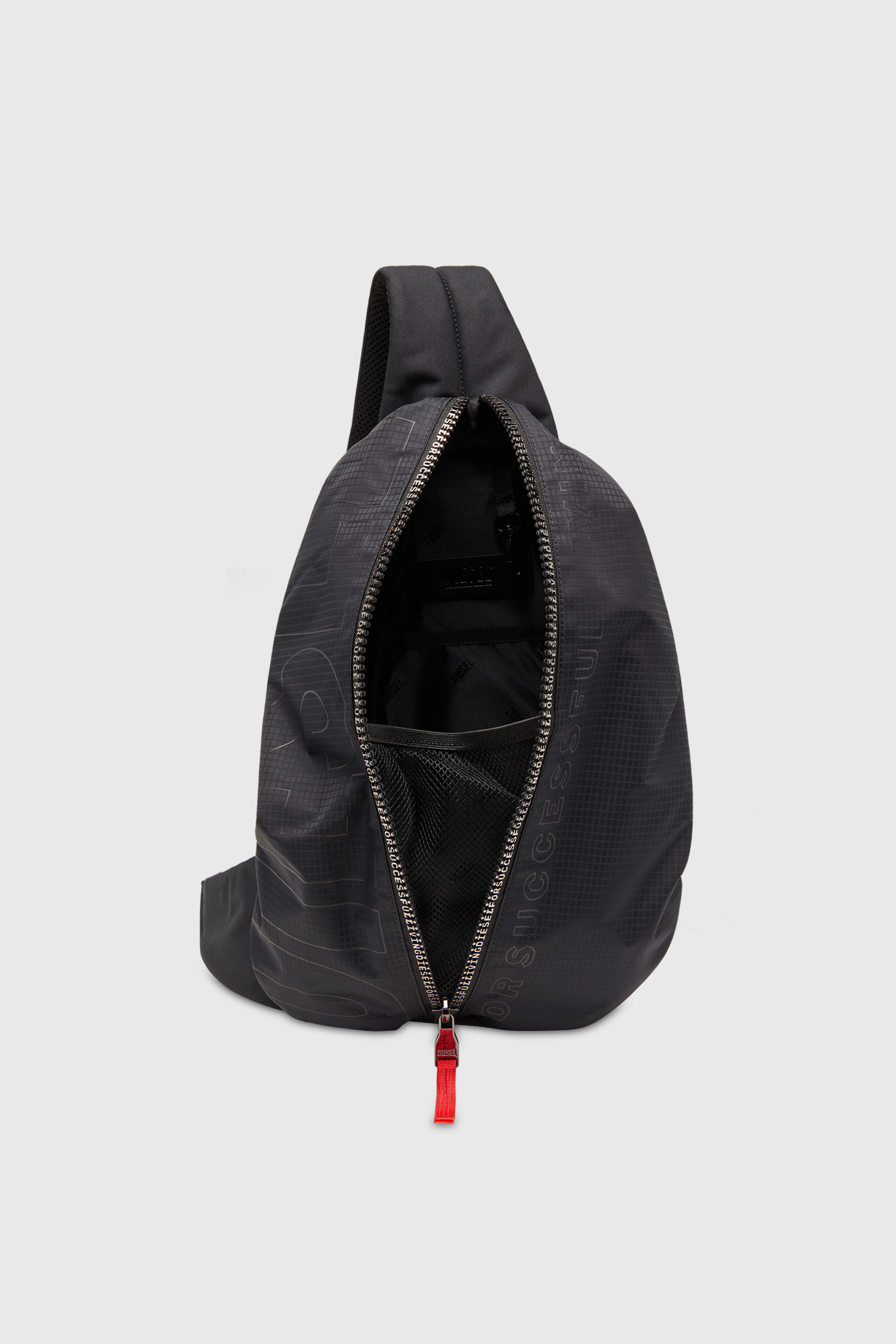 Men's Zip-D-Sling backpack in check-jacquard shell | Black | Diesel GB