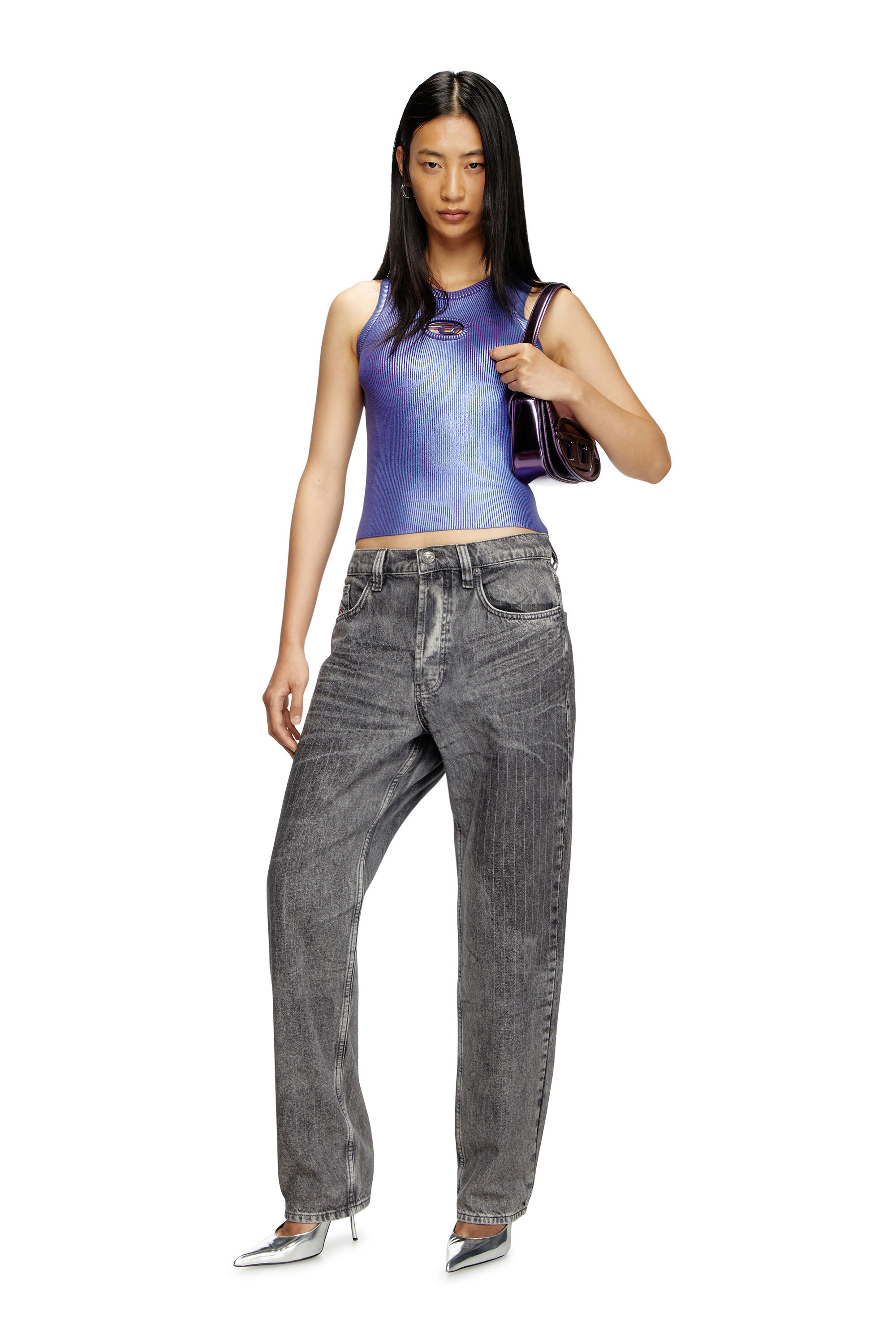 Diesel - M-CADDIX-TOP-M, Woman's Tank top in metallic ribbed knit in Violet - 1