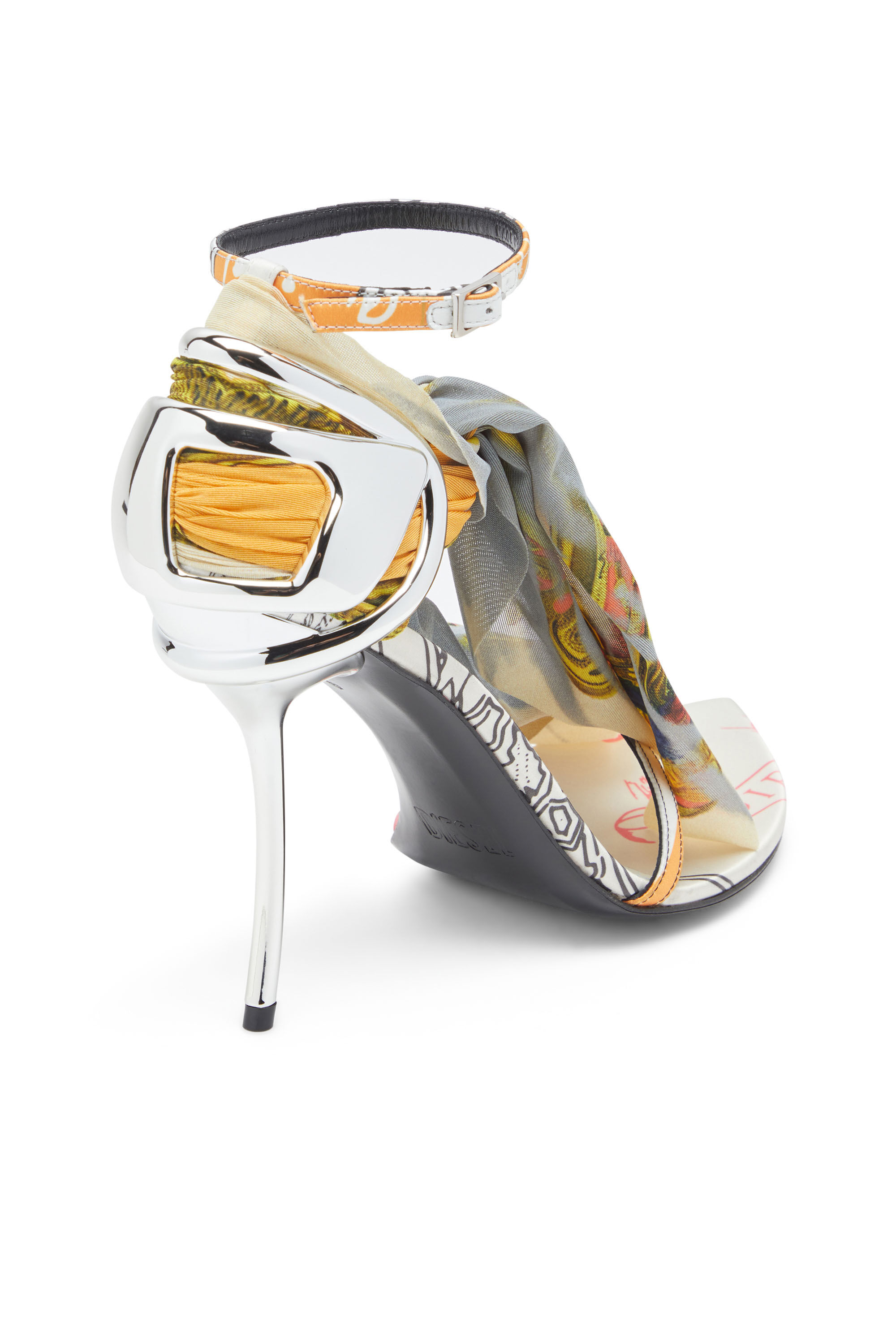 Diesel - D-TEN&HALF SDL BANDANA, Woman's D-Ten&Half-Bandana stiletto sandals in satin in Yellow/Grey - 4