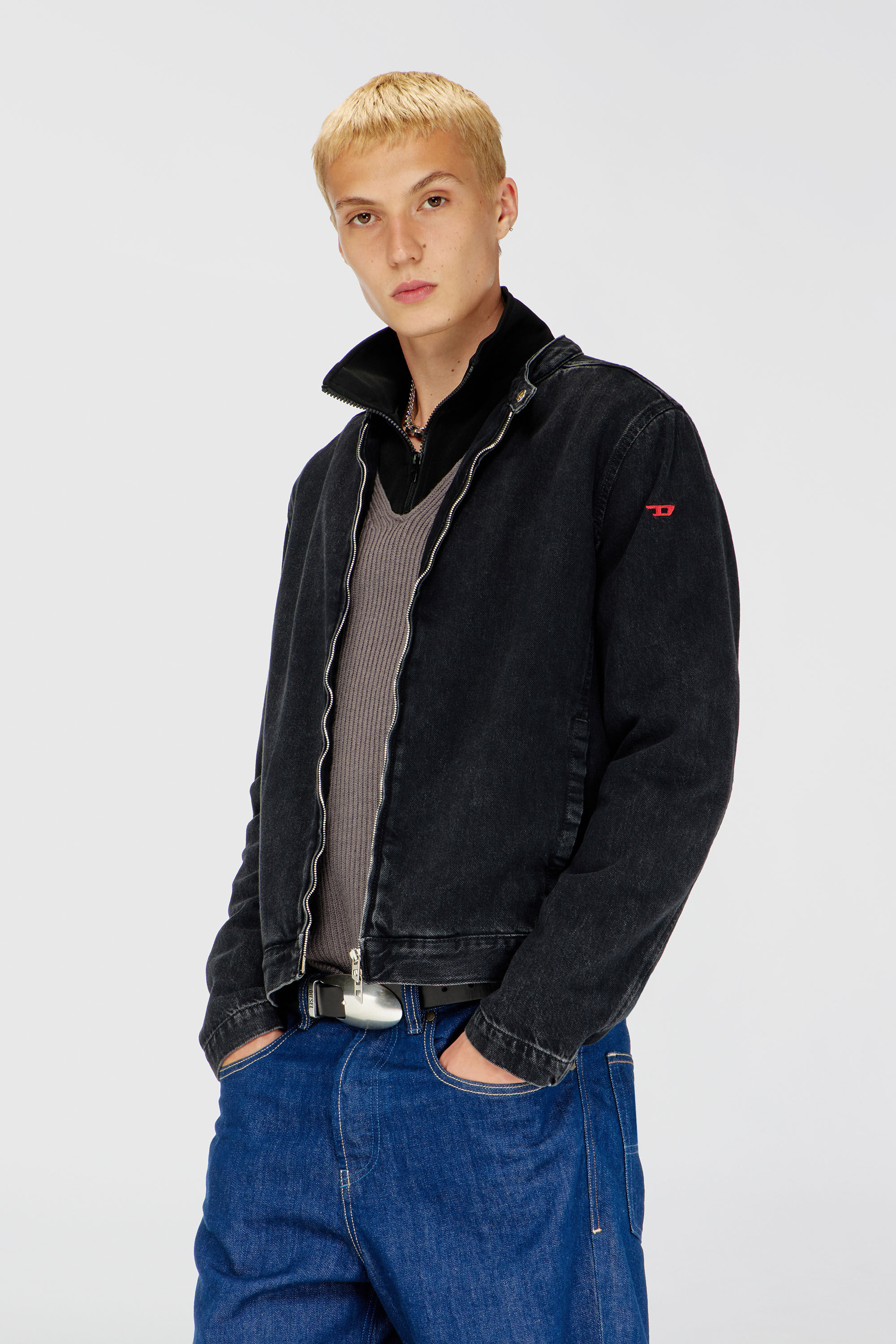 dieselジャケット Men's Moto jacket in clean-wash denim | Black | Diesel GB