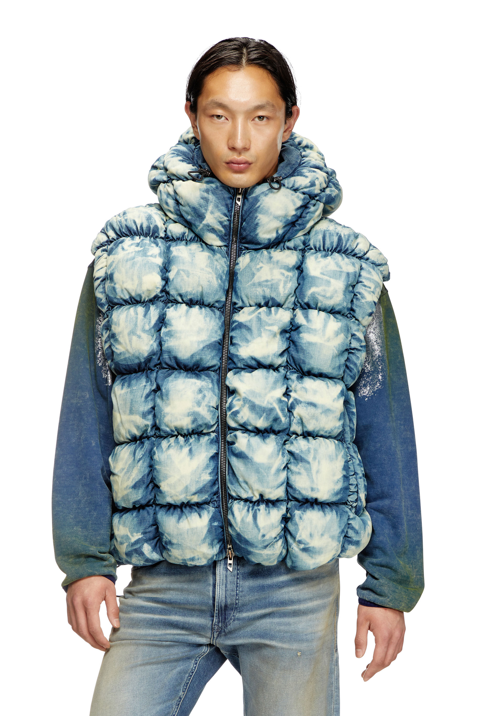 Women's Tie-dyed denim puffer vest | Blue | Diesel