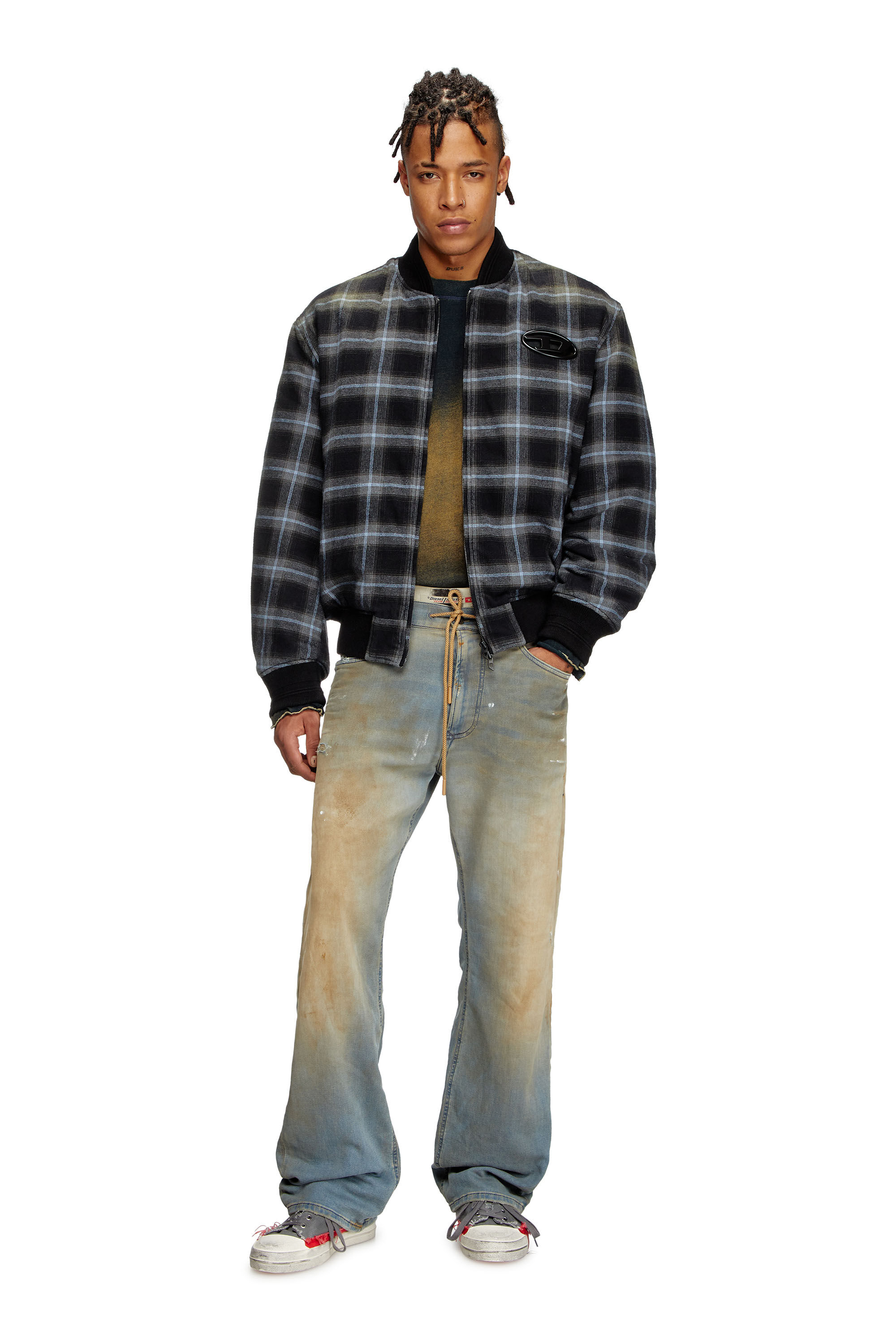 Men's Padded bomber jacket in check flannel | Multicolor | Diesel