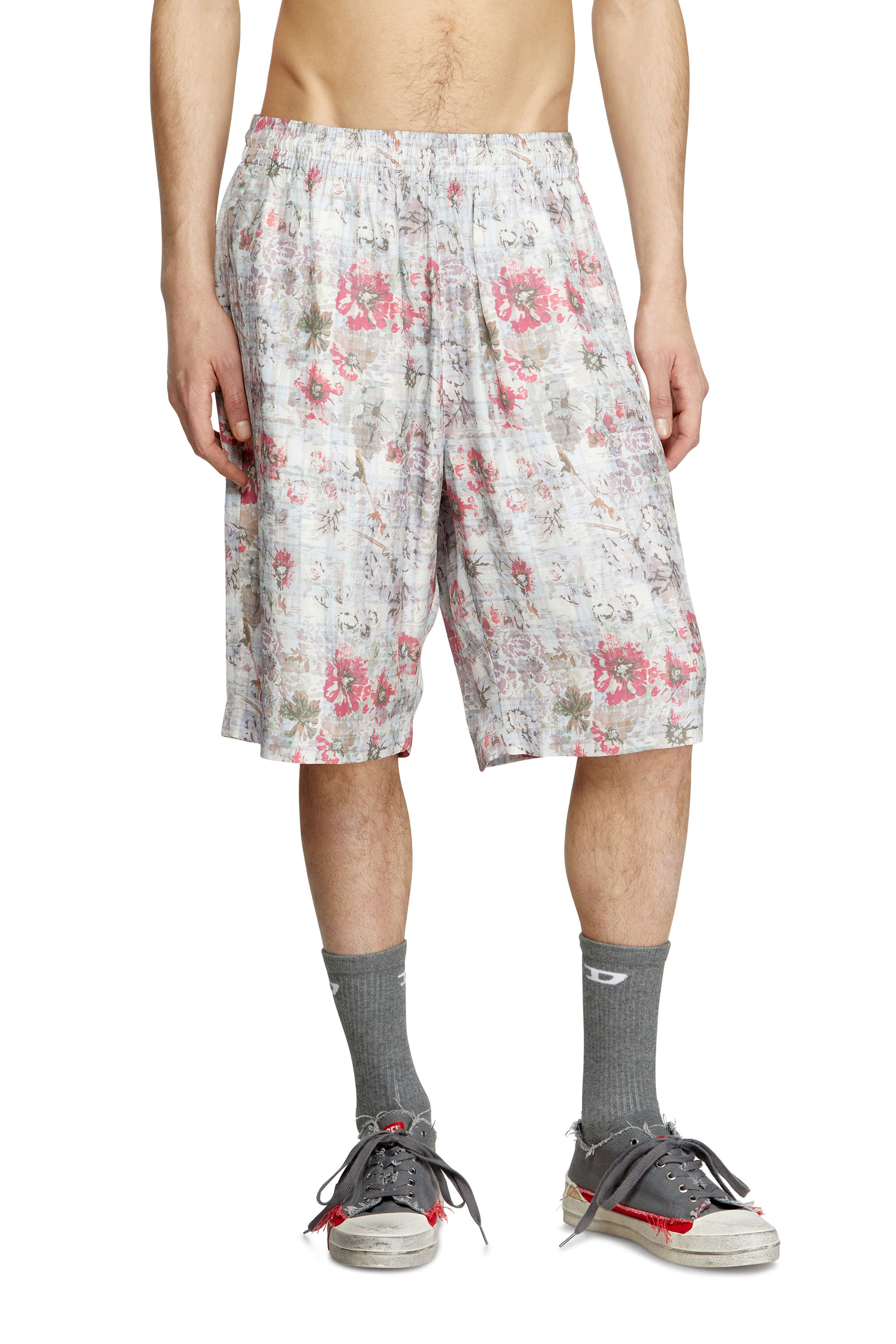 Diesel - P-LEYS, Man's Acetate shorts with floral print in Blue/Pink - 3