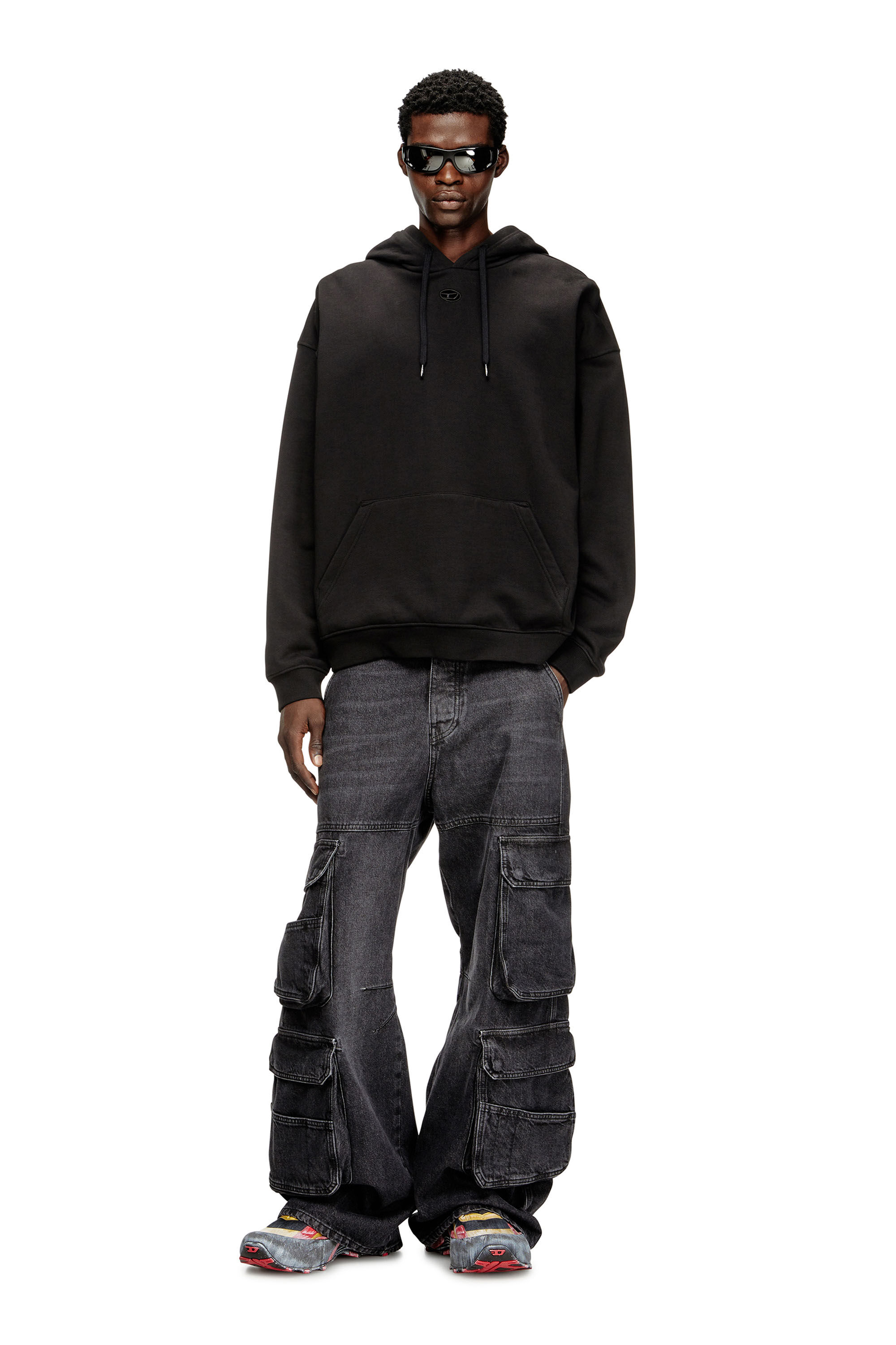 Men's Relaxed fit hoodie with kangaroo pocket | Black | Diesel