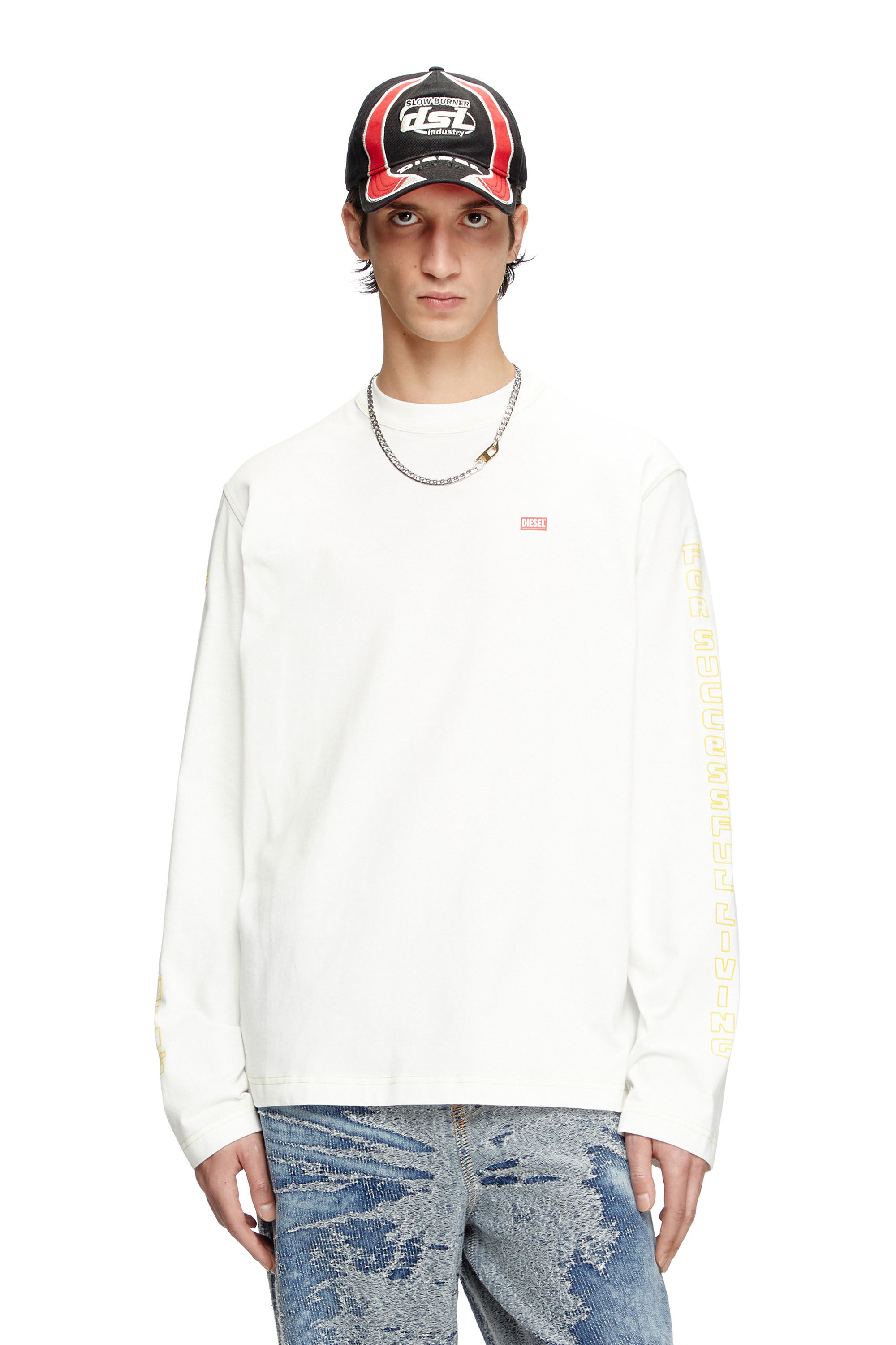 Diesel - T-CRANE-LS-R1, Man's Long-sleeve T-shirt with apple core print in White - 3