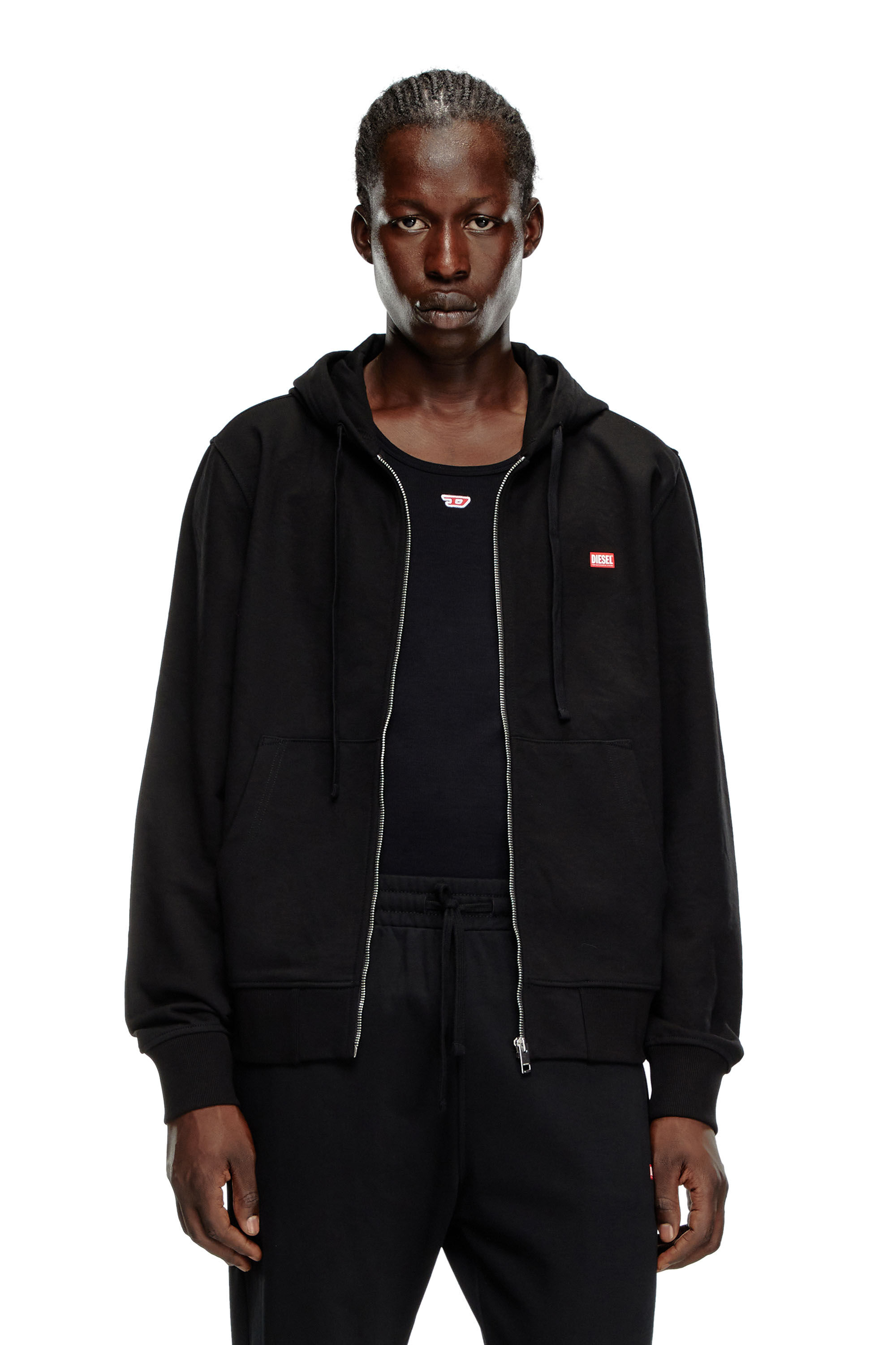 Men's Zip hoodie with Diesel label transfer | Black | Diesel