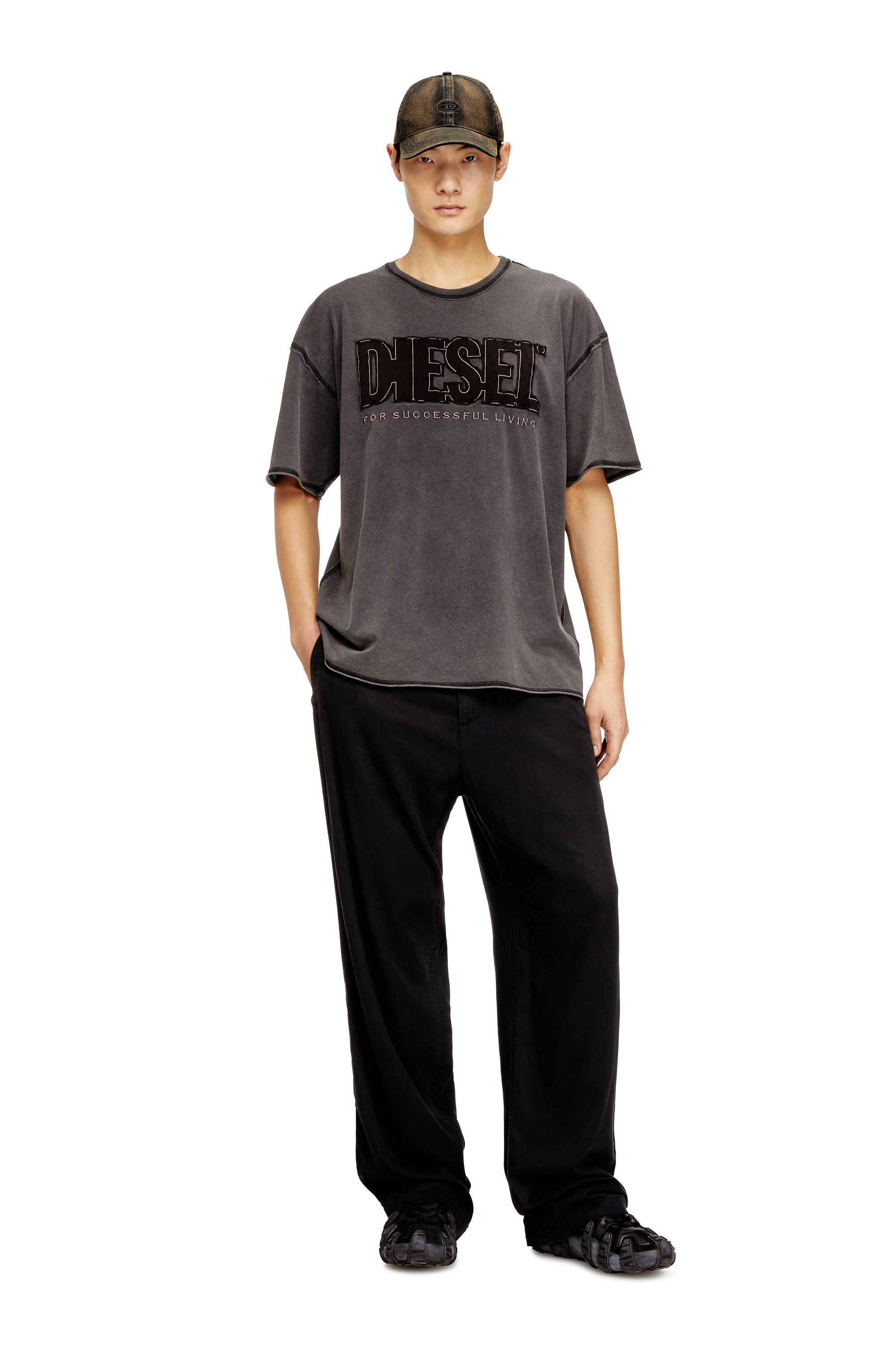 Men's T-shirt with appliqué logo and raw edge | Grey | Diesel