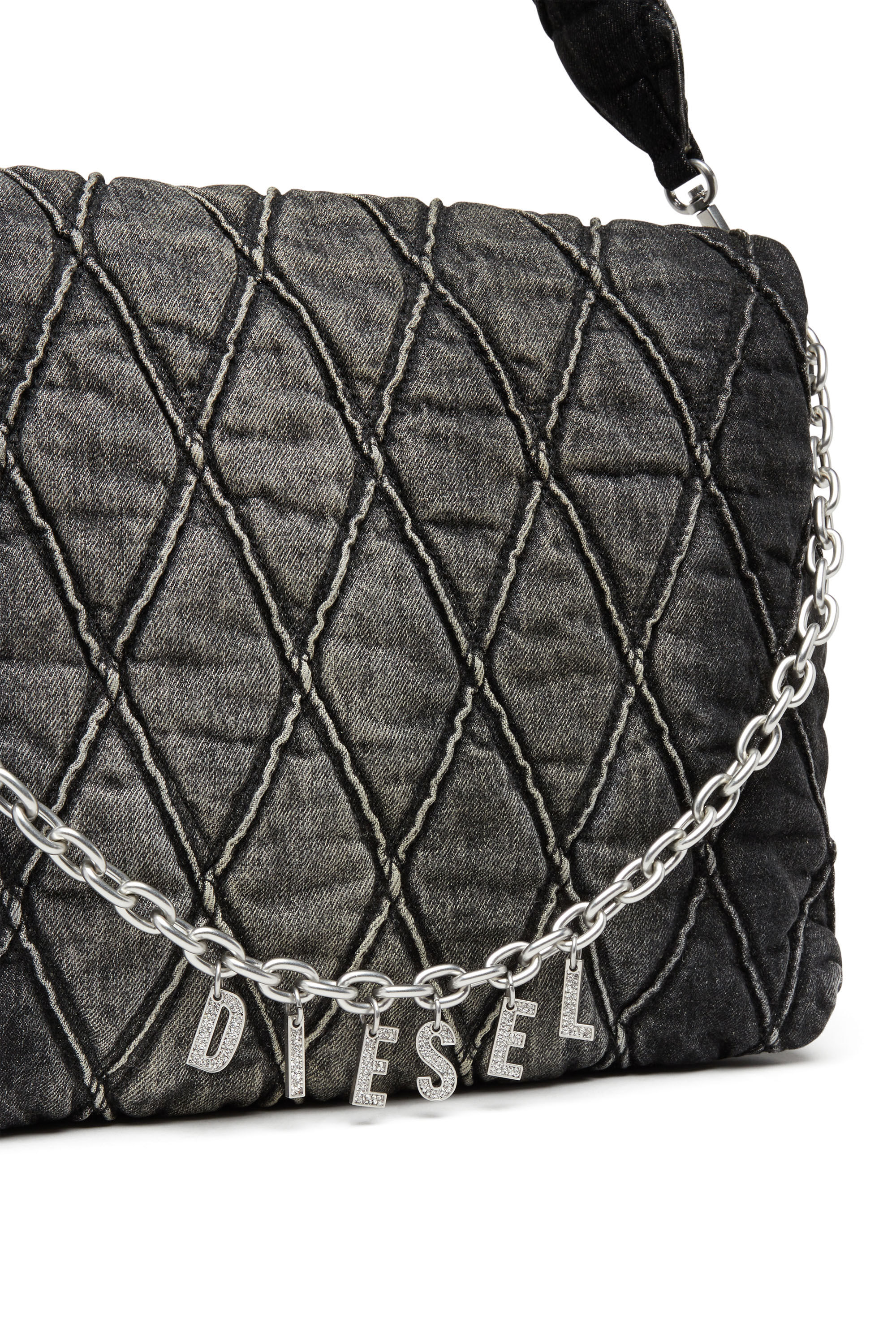 Diesel charm-d バッグ Lサイズ Women's Charm-D Shoulder L bag in quilted Denim | Black | Diesel