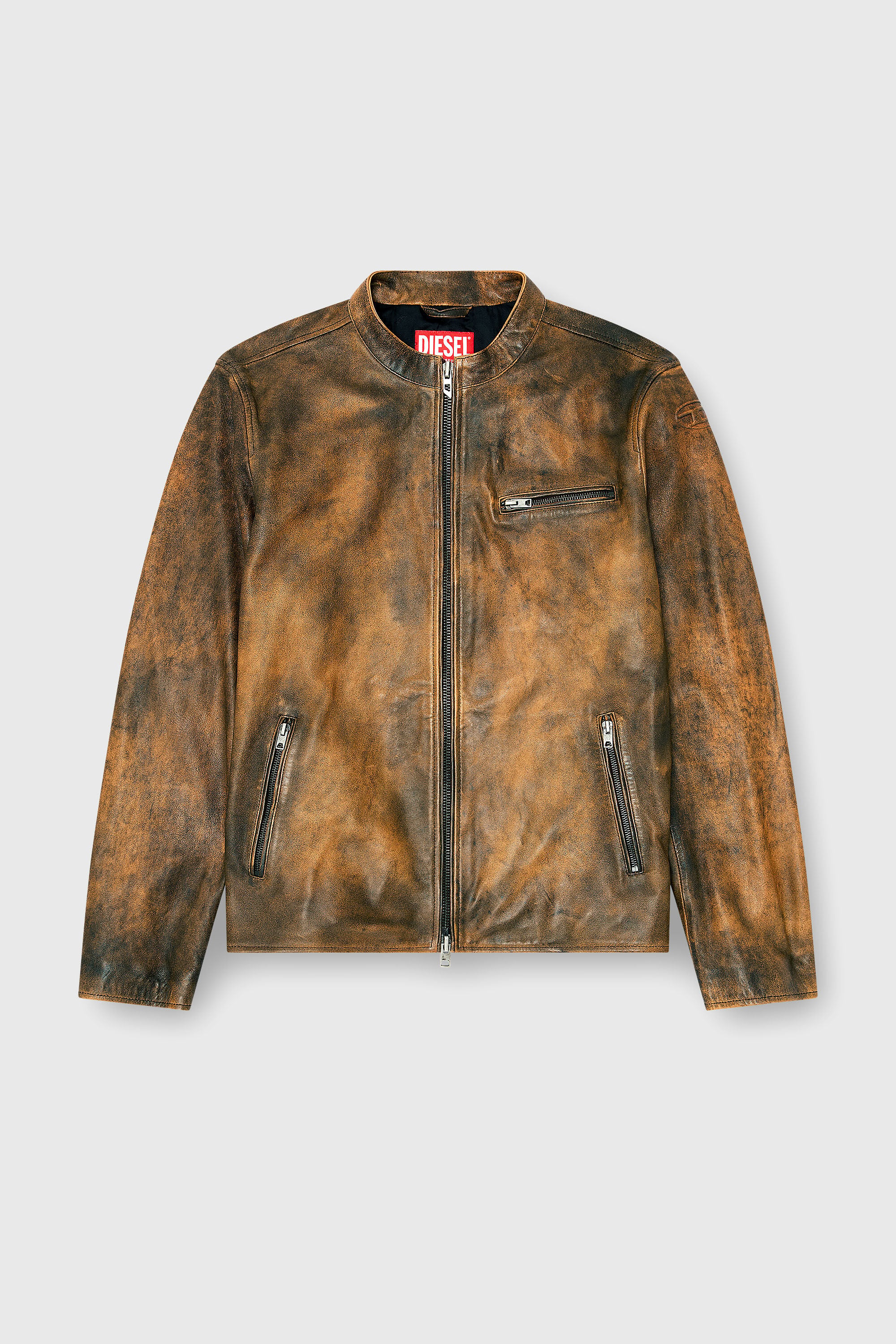 Diesel - L-ZAD-KNCZ, Man's Biker jacket in treated leather in Light Brown - 2
